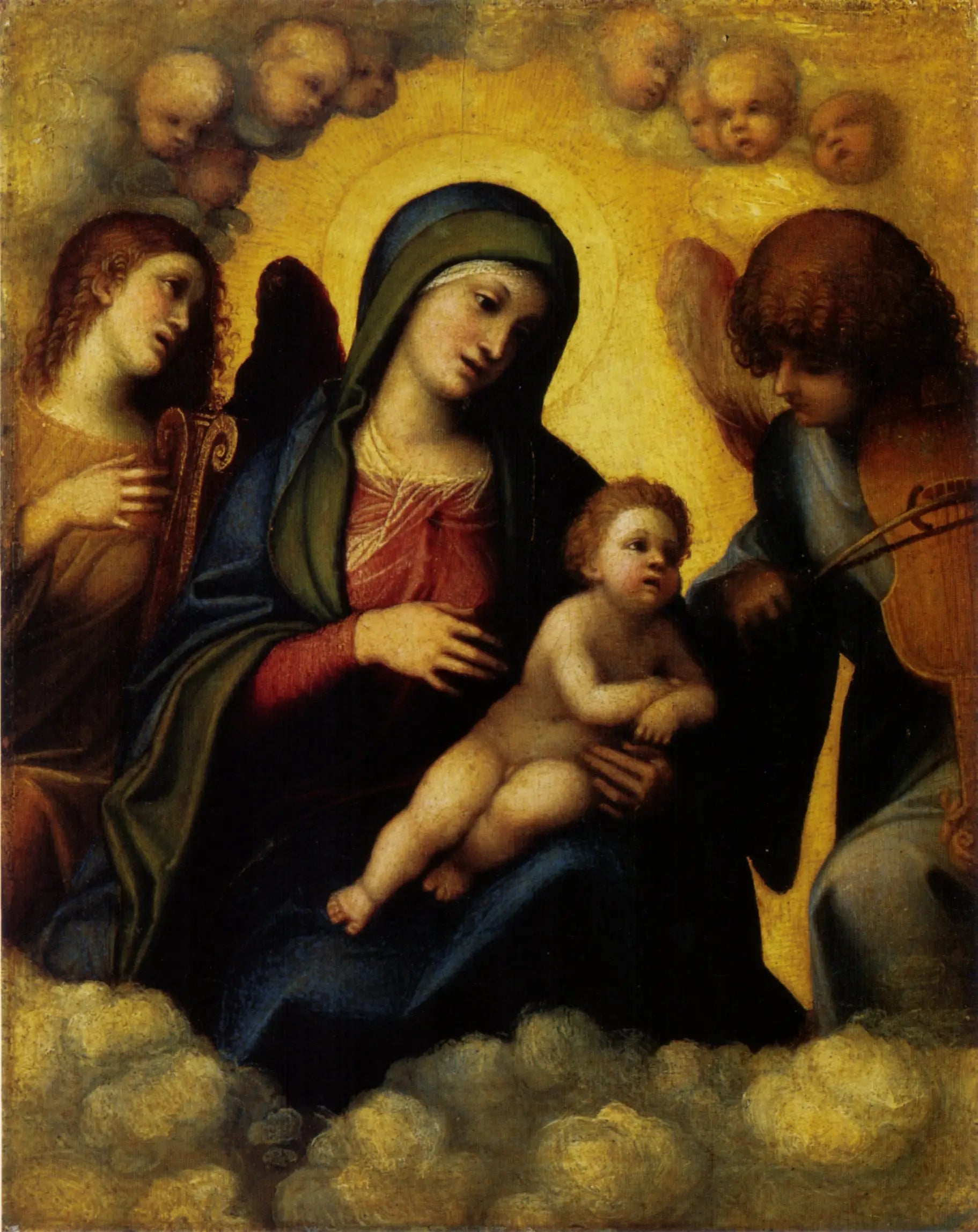 Vierge à l'Enfant accompagnée de deux anges musiciens - Antonio da Correggio image 1 reproduction d’œuvre d’art à l’huile