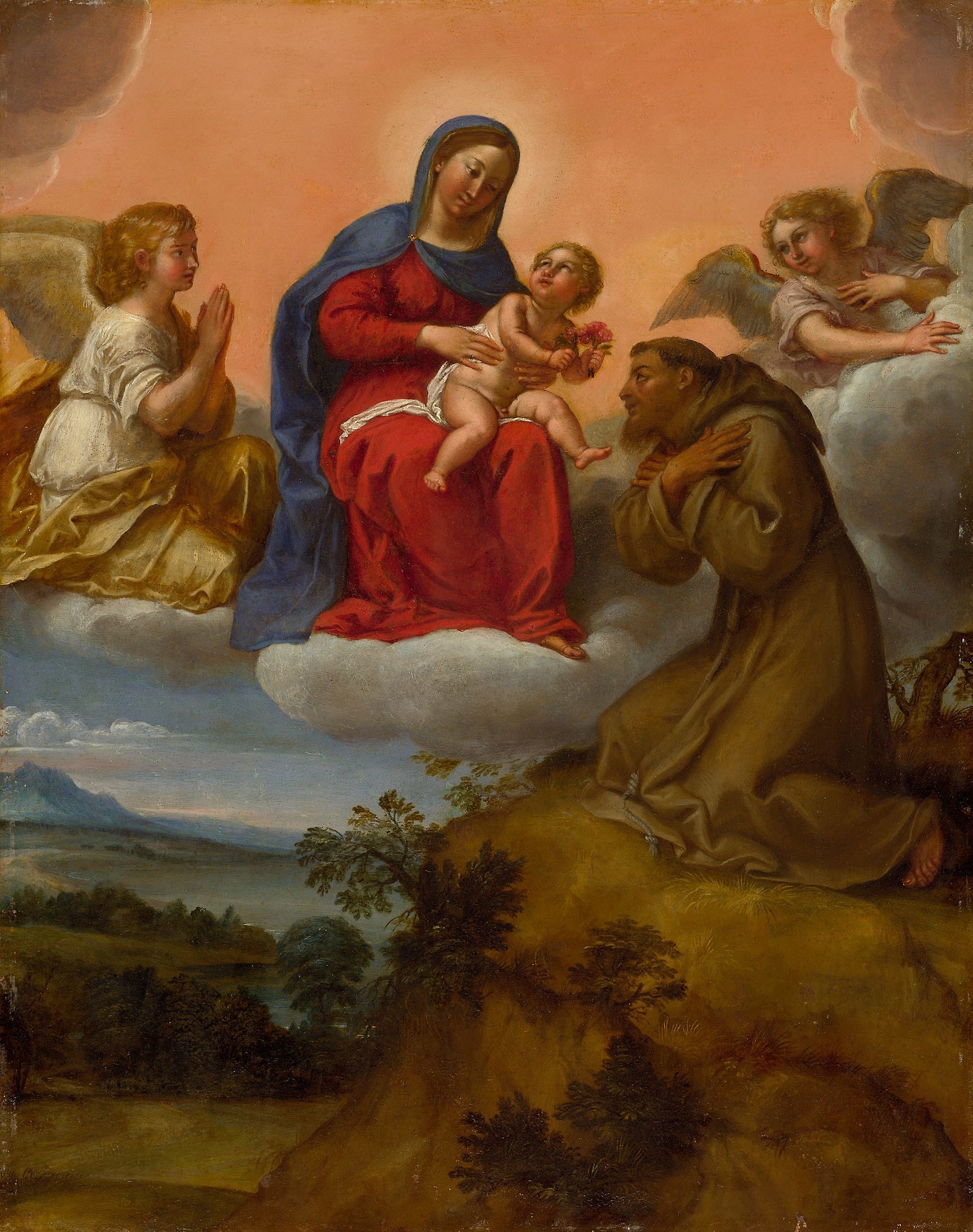 Vierge à l'Enfant adorée par saint François - Francesco Albani image 1 tableau peint à l’huile sur toile