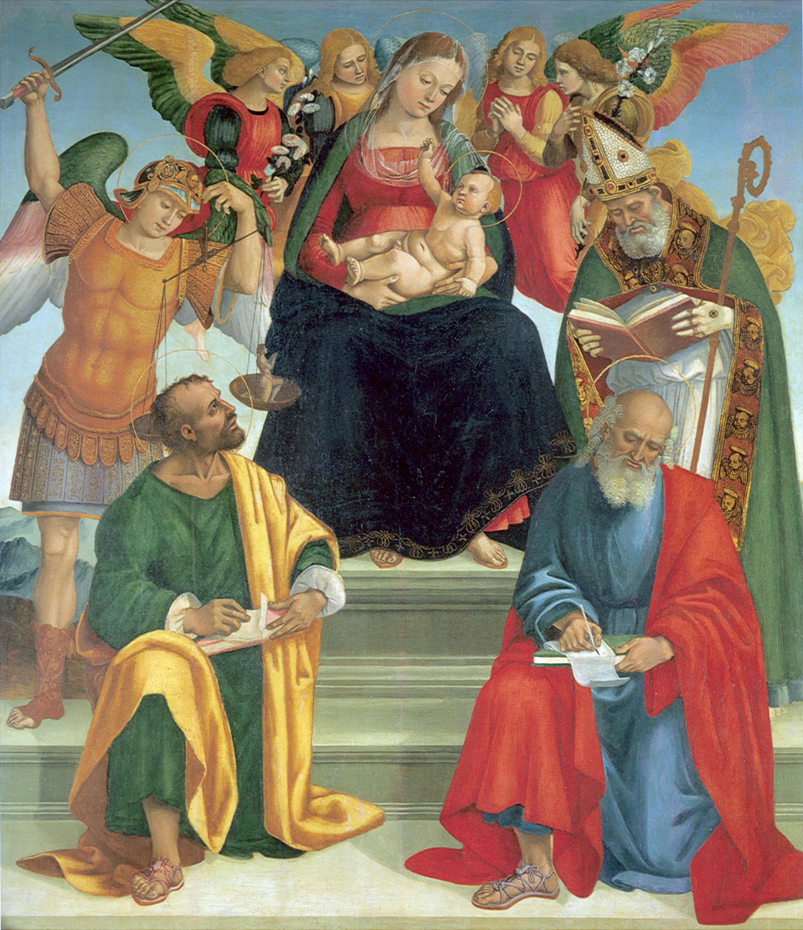 Vierge à l'Enfant avec des saints et des anges - Luca Signorelli image 1 reproduction artisanale de tableau