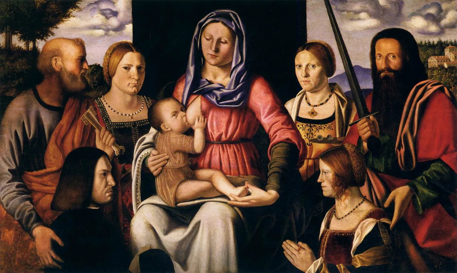 Vierge à l'Enfant avec des saints et des donateurs - Bernardino Luini image 1 copie de tableau peinte à la main