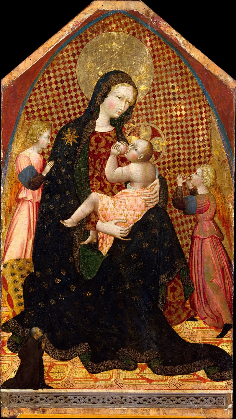 Vierge à l'Enfant avec deux anges et un donateur - Giovanni di Paolo