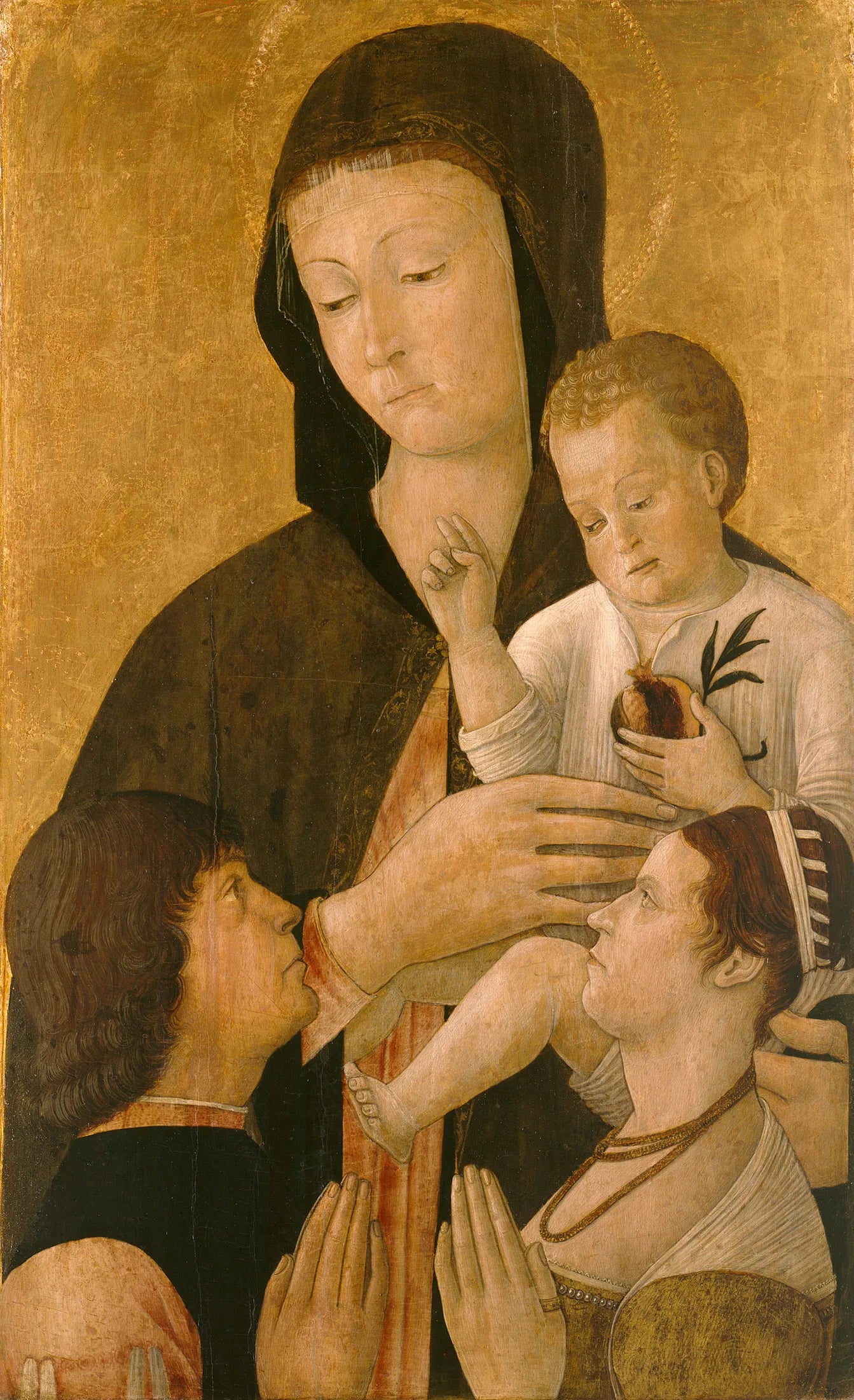 Vierge à l'enfant avec deux donateurs - Gentile Bellini image 1 reproduction de peinture à l’huile
