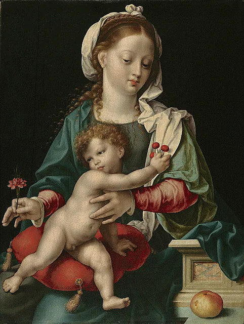 Vierge à l'Enfant avec œillet - Joos van Cleve image 1 copie peinte à la main à l’huile