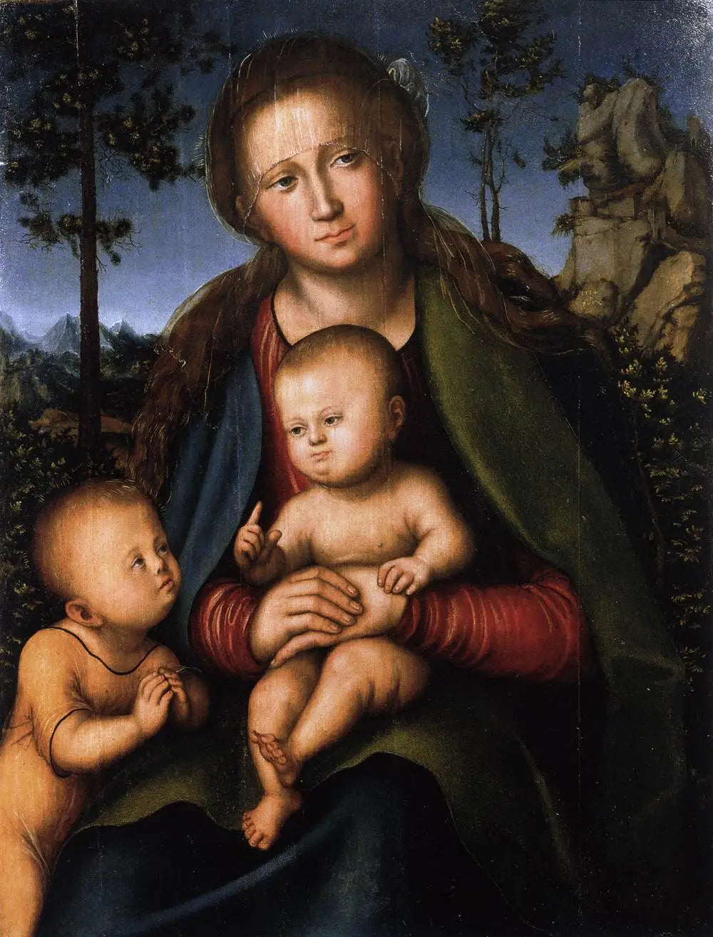 Vierge à l'Enfant avec le jeune Jean-Baptiste - Lucas Cranach the Elder image 1 tableau peint à l’huile sur toile