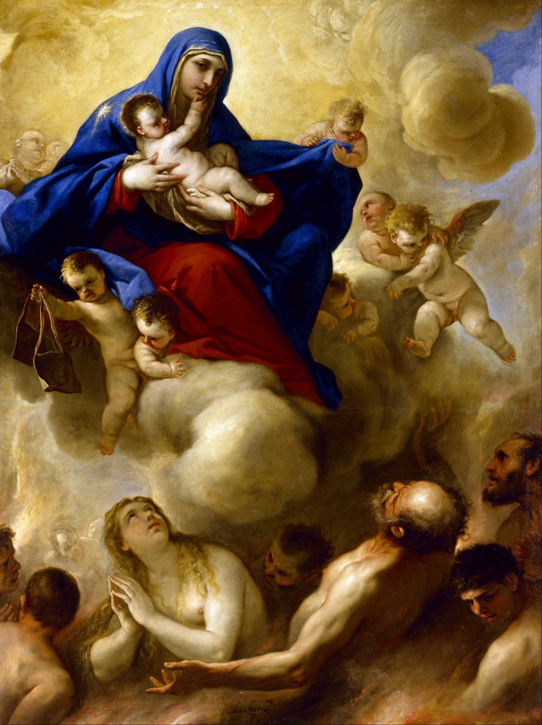 Vierge à l'Enfant avec les âmes du Purgatoire - Luca Giordano image 1 reproduction artisanale de tableau