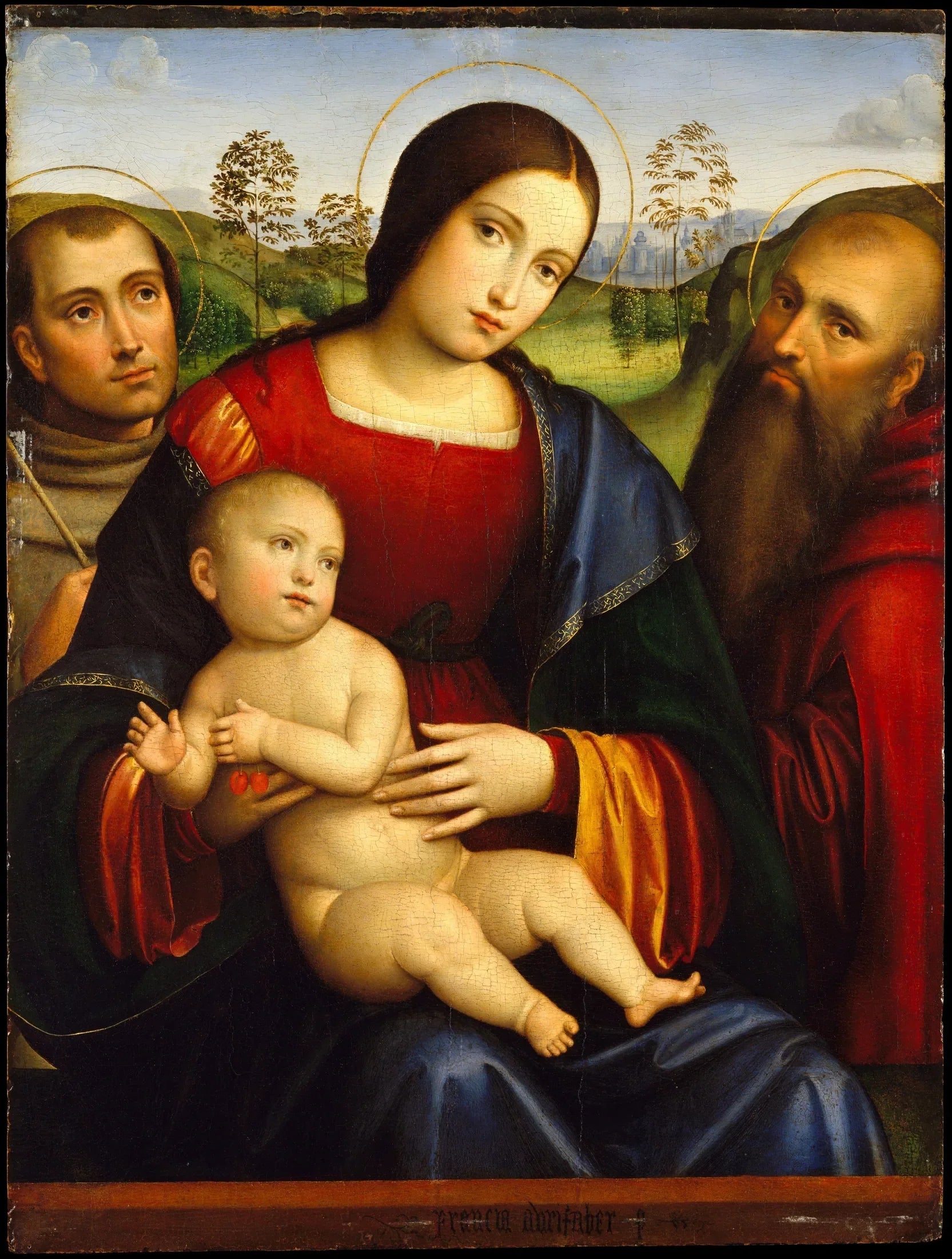 Vierge à l'Enfant avec les saints François et Jérôme - Francesco Francia image 1 copie de tableau peinte à la main