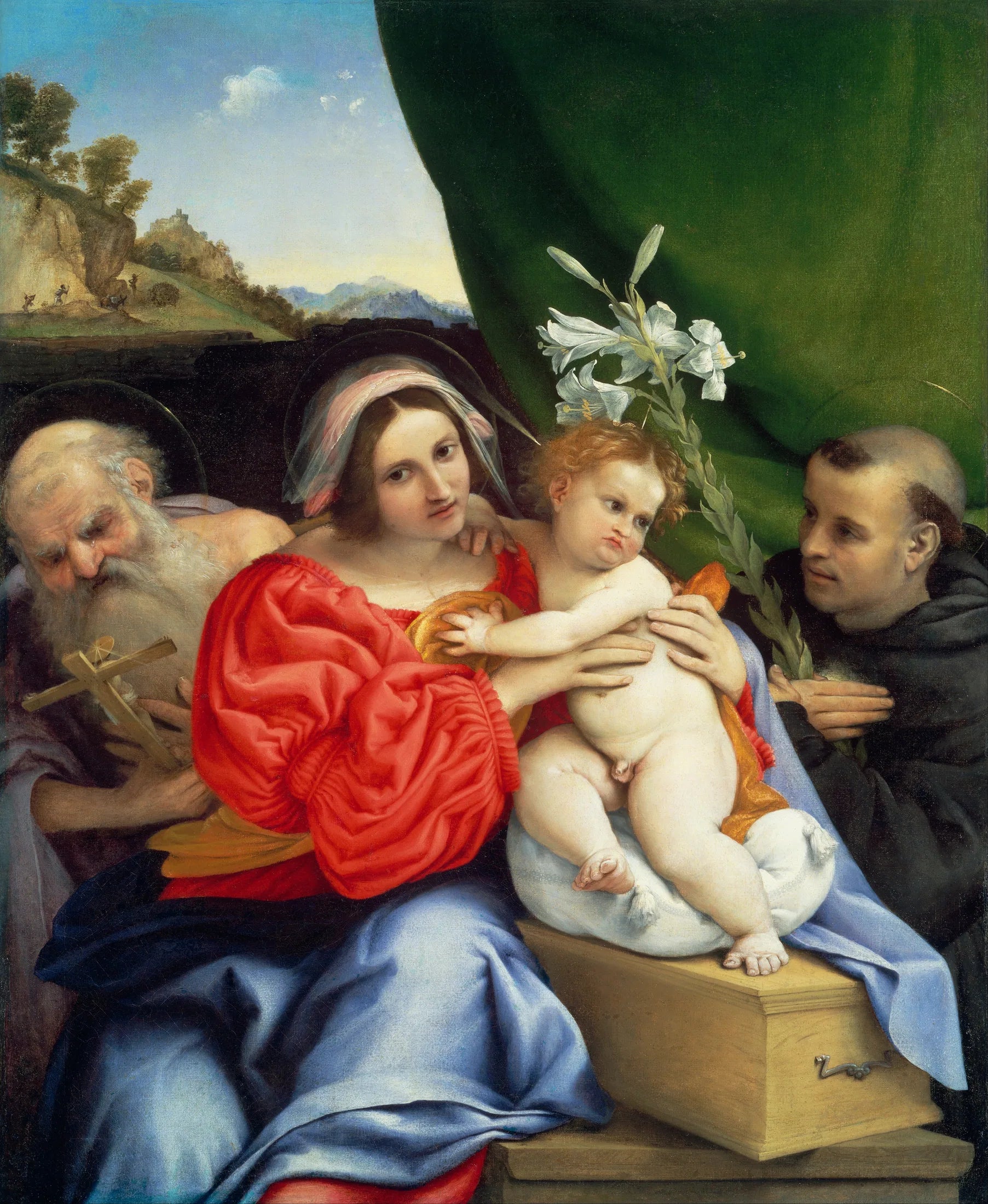 Vierge à l'Enfant avec les saints Jérôme et Nicolas de Tolentino - Lorenzo Lotto image 1 reproduction de peinture à l’huile