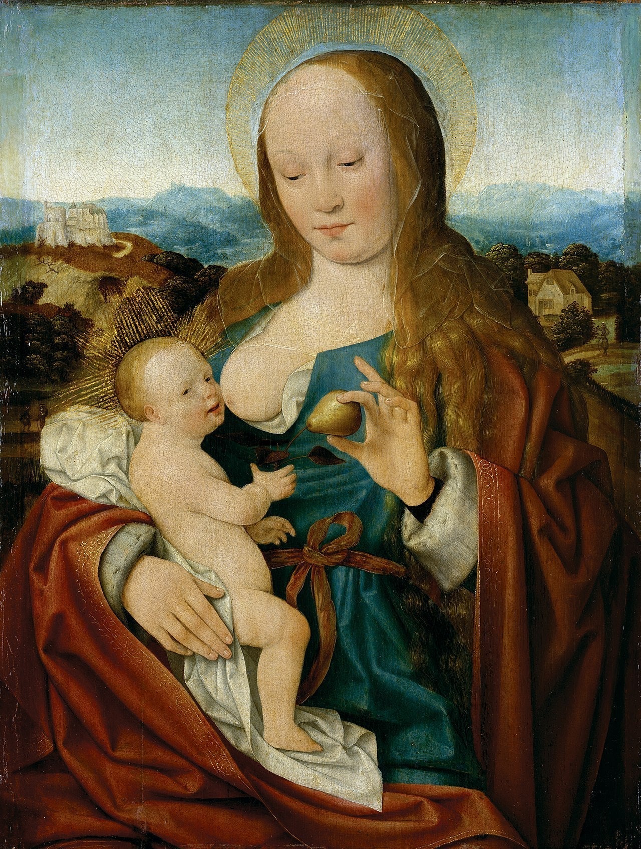 Vierge à l'Enfant avec poire - Joos van Cleve image 1 copie de tableau peinte à la main