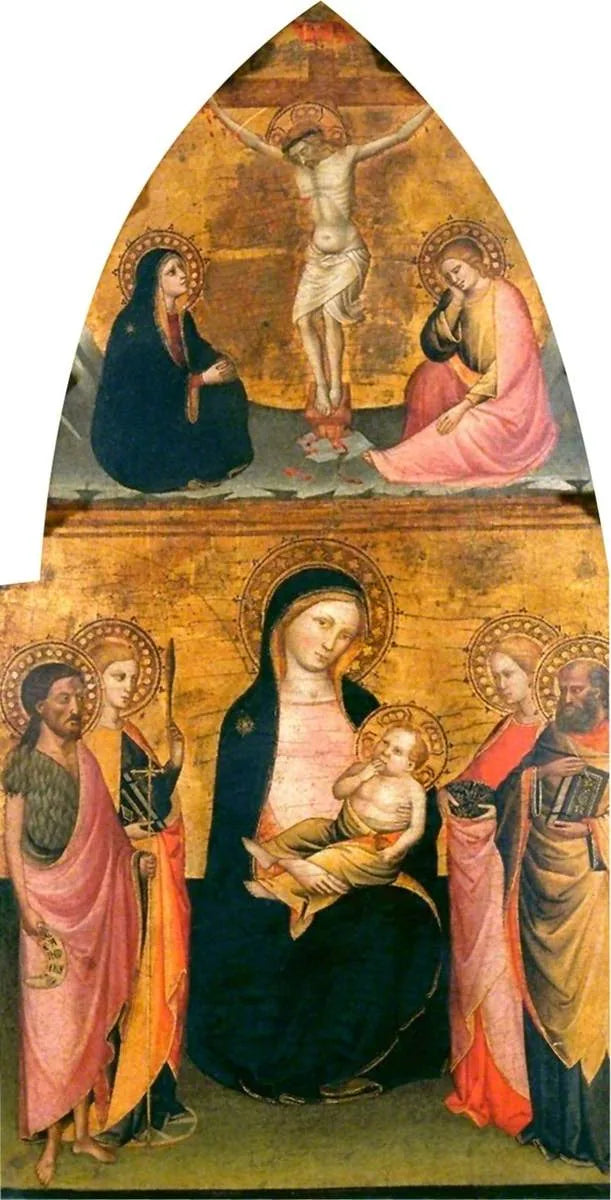 Vierge à l'Enfant avec quatre saints et le Christ crucifié - Jacopo di Cione image 1 copie de tableau peinte à la main