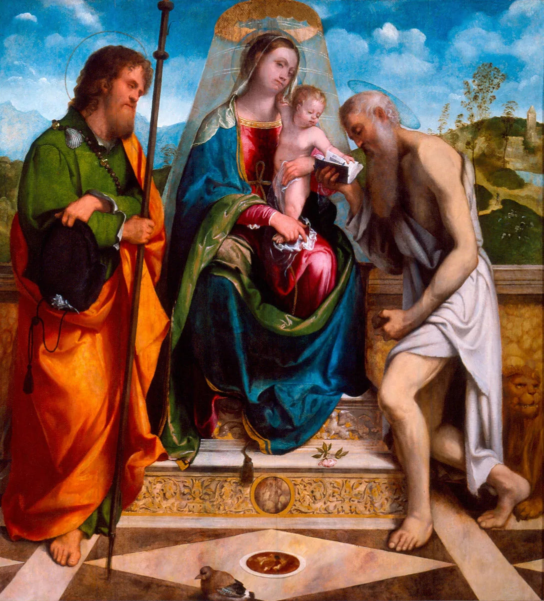 Vierge à l'Enfant avec saint Jacques le Majeur et saint Jérôme - Alessandro Bonvicino image 1 copie de tableau peinte à la main