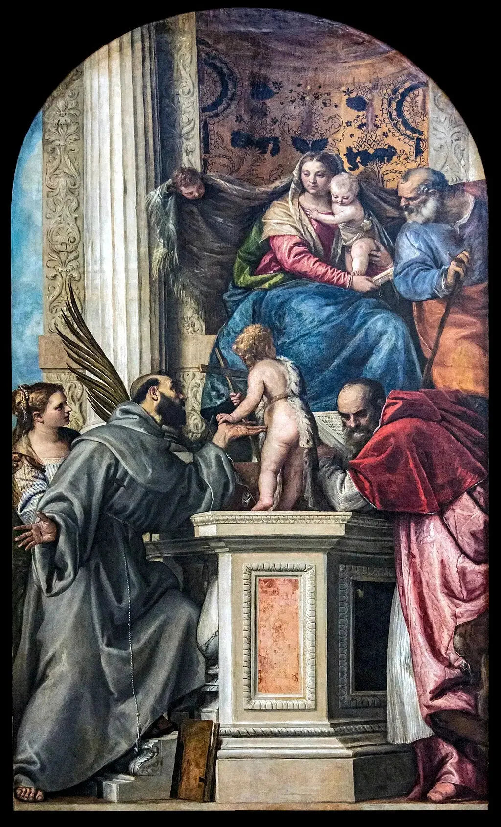 Vierge à l'Enfant avec saint Joseph, Justine de Padoue, François d'Assise, Jean le Baptiste enfant et saint Jérôme. - Paul Véronèse image 1 reproduction d’œuvre d’art à l’huile