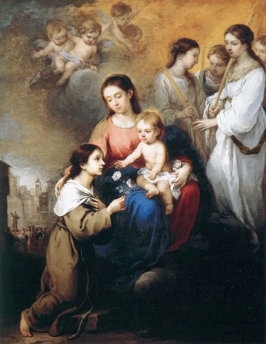 Vierge à l'Enfant avec Sainte Rose de Viterbe - Bartolomé Esteban Murillo image 1 copie de tableau peinte à la main