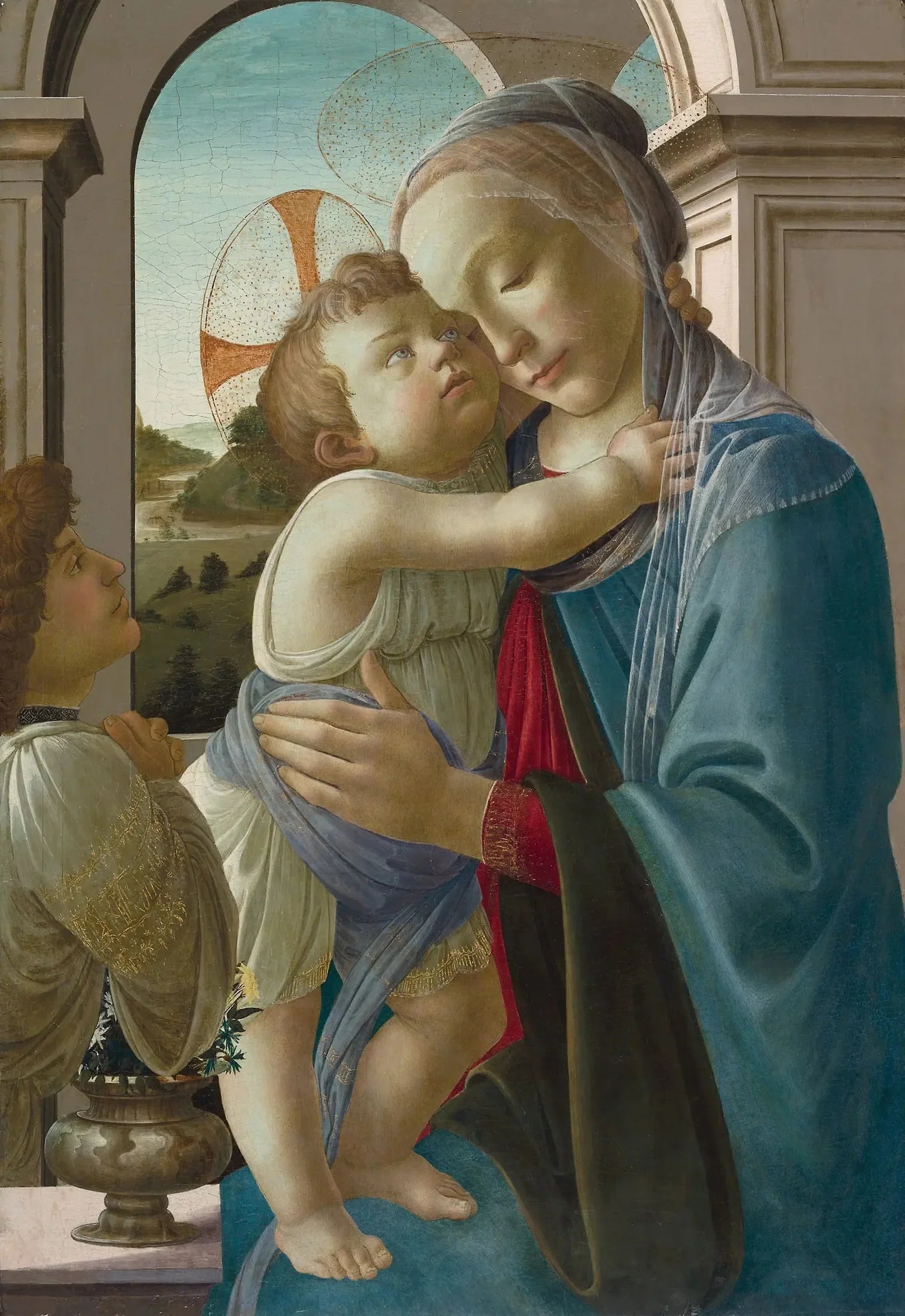 Vierge à l'Enfant avec un ange - Sandro Botticelli image 1 reproduction de peinture à l’huile