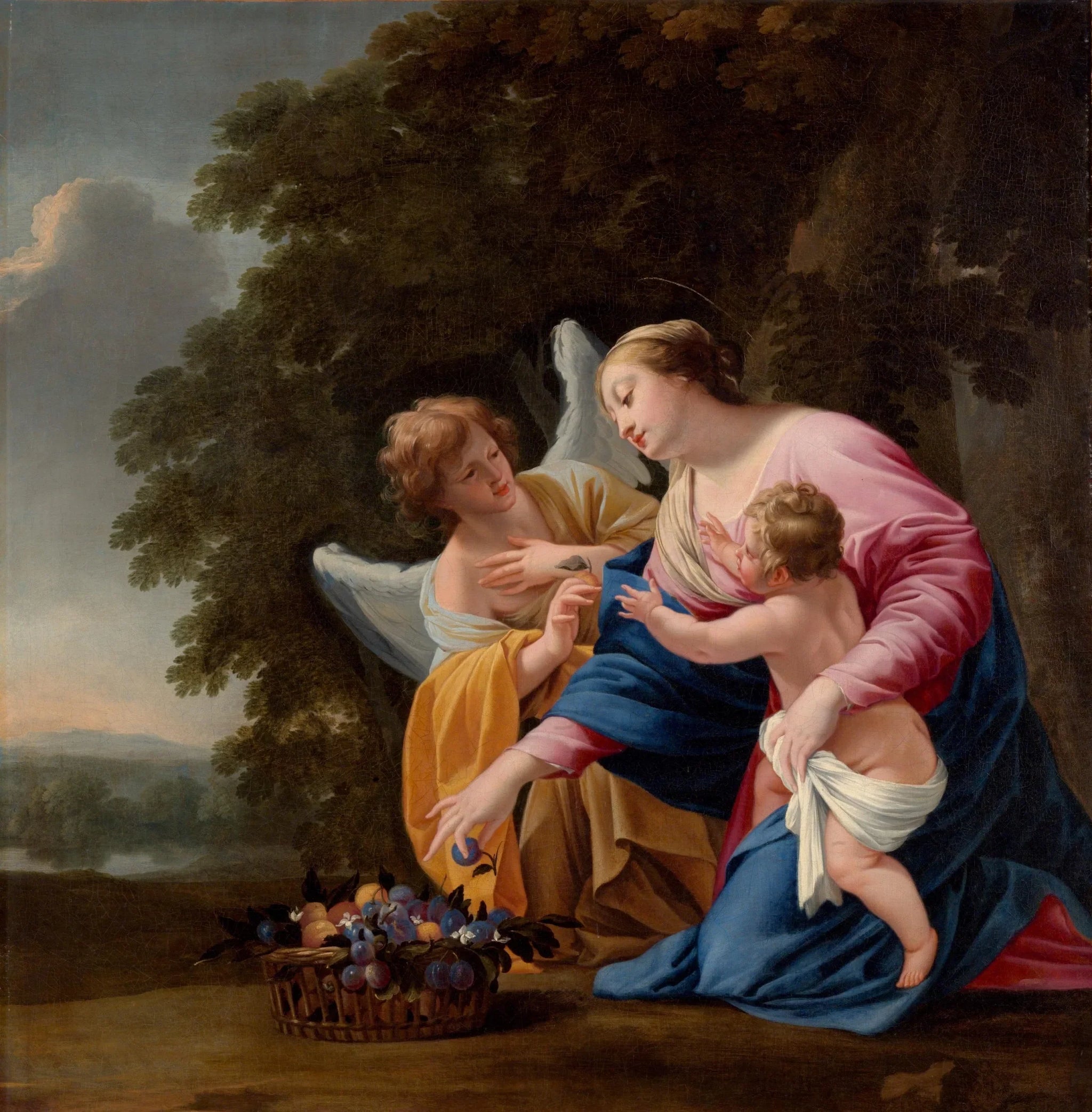 Vierge à l'Enfant avec un Ange - Simon Vouet image 1 tableau peint à l’huile sur toile