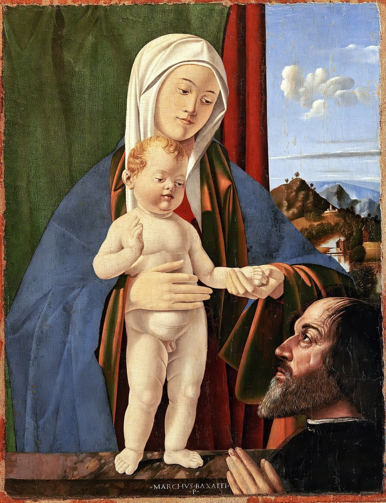 Vierge à l'enfant avec un donateur - Marco Basaiti image 1 reproduction de peinture à l’huile