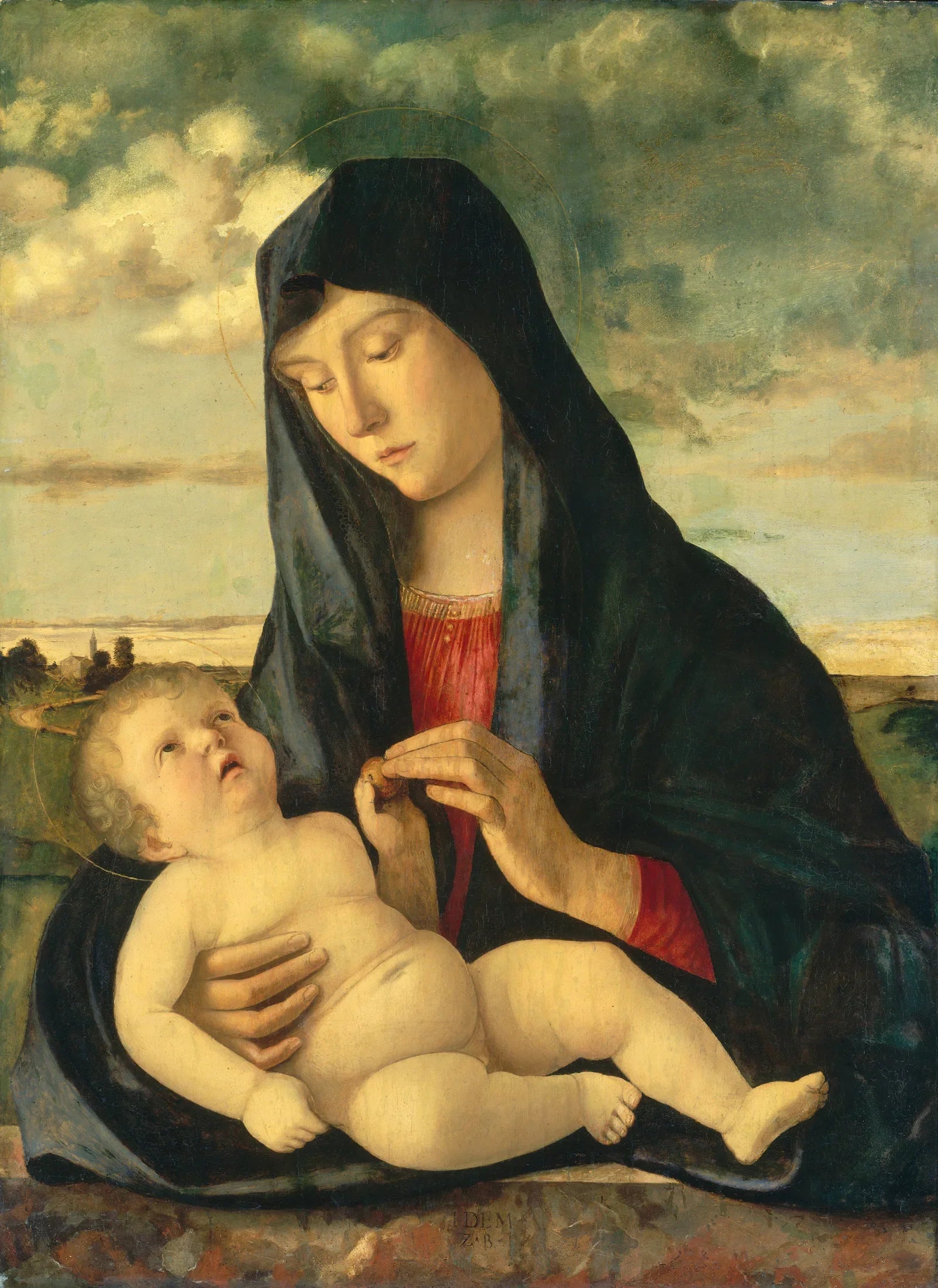 Vierge à l'Enfant dans un paysage - Giovanni Bellini image 1 reproduction artisanale de tableau