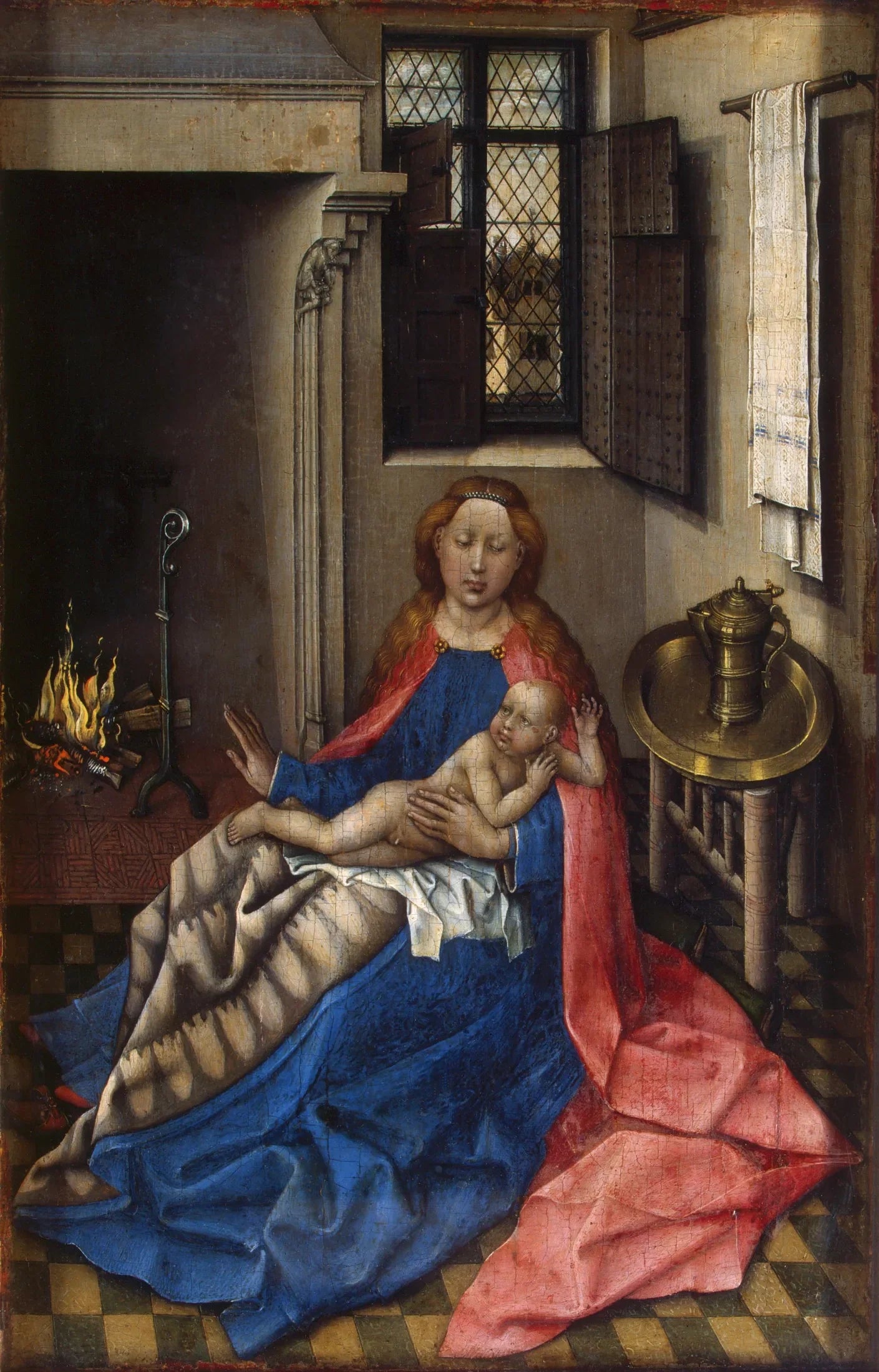 Vierge à l'Enfant devant la cheminée - Robert Campin image 1 reproduction artisanale de tableau