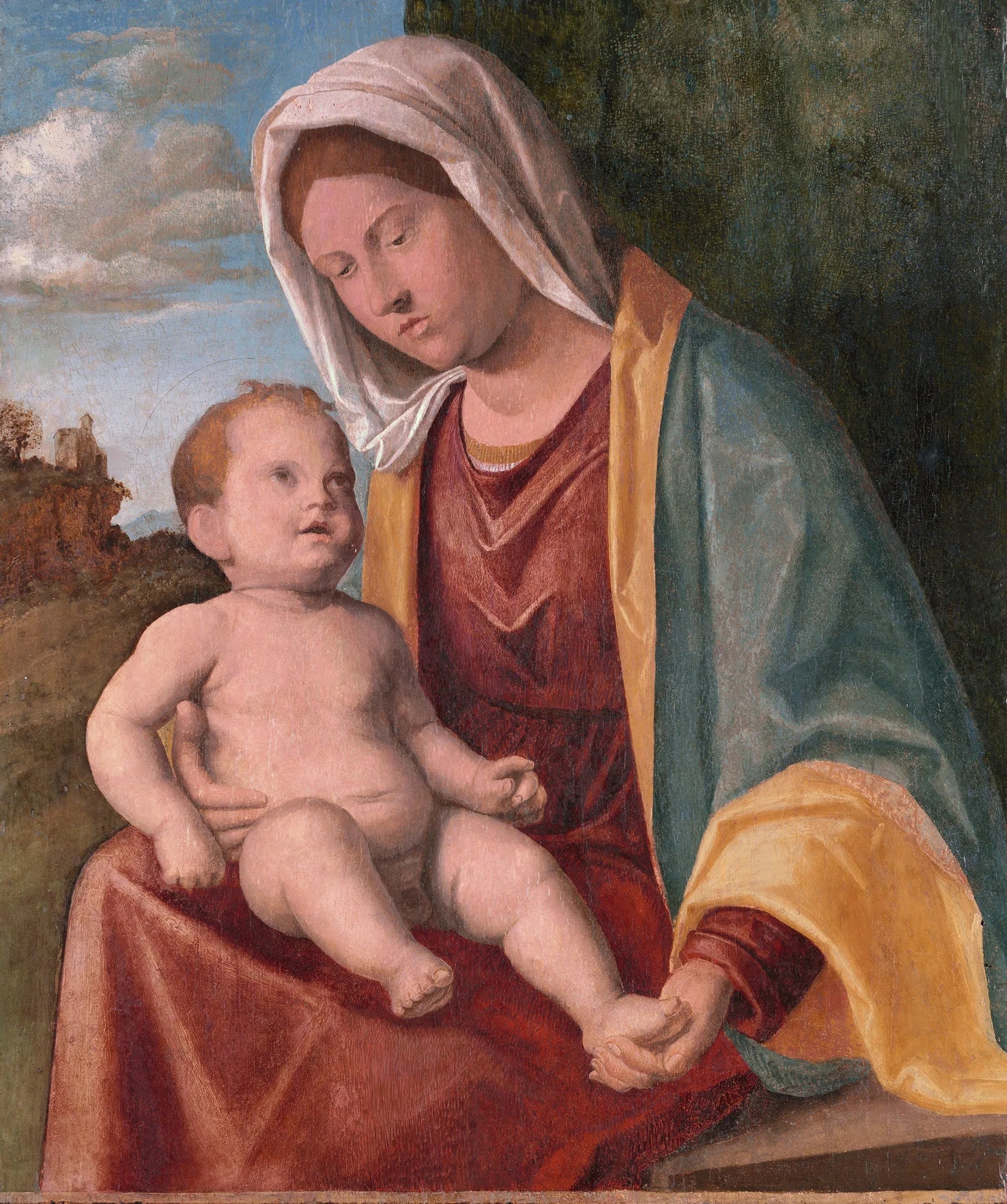 Vierge à l'Enfant devant un paysage drapé - Cima da Conegliano image 1 copie peinte à la main à l’huile