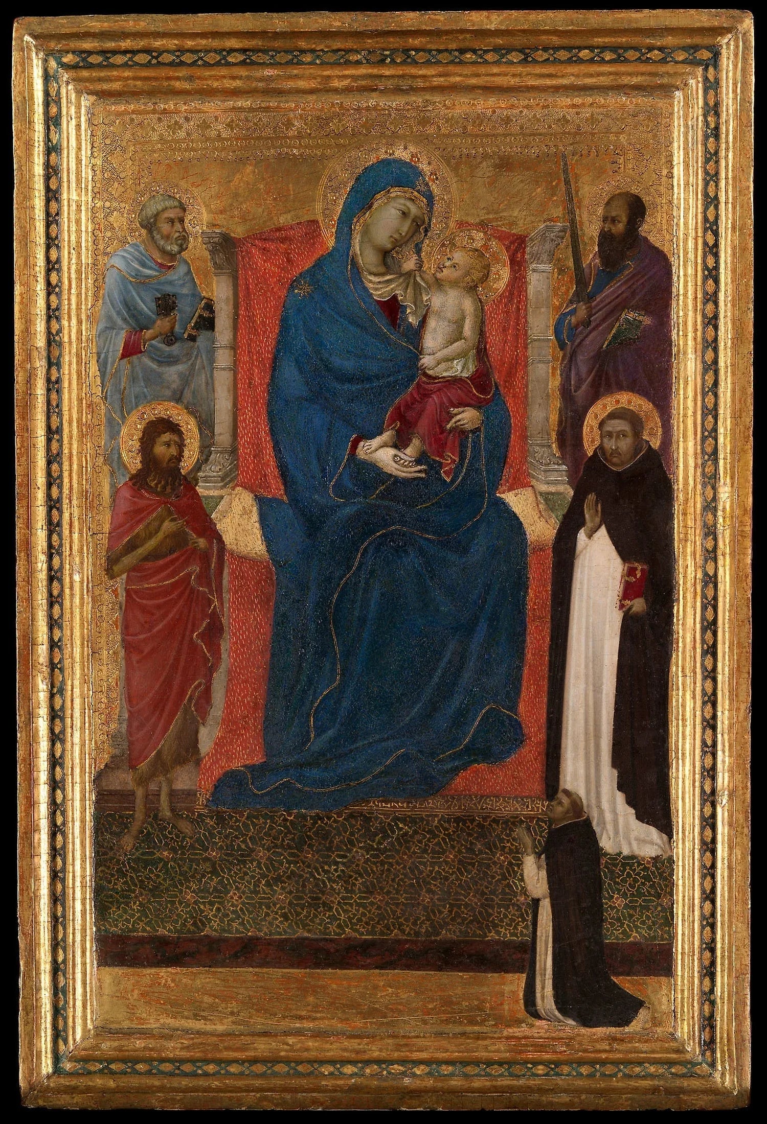 Vierge à l'Enfant en majesté avec saint Pierre, saint Paul, saint Jean-Baptiste, saint Dominique et un donateur - Ugolino di Nerio image 1 reproduction artisanale de tableau