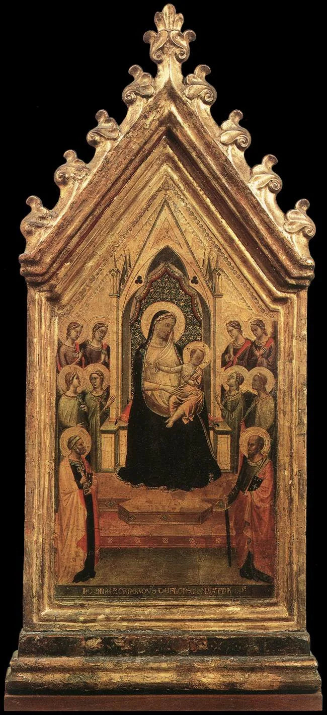 Vierge à l'Enfant en majesté entourée d'anges et de saints - Bernardo Daddi image 1 reproduction de peinture à l’huile