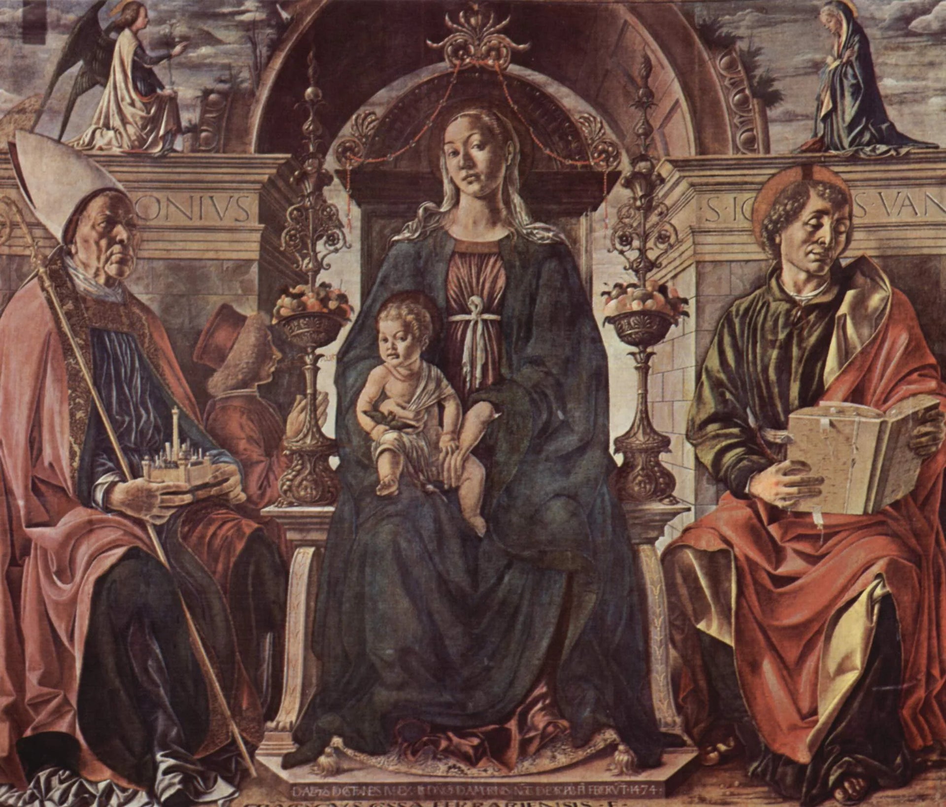 Vierge à l'Enfant en majesté entourée des saints Pétrone et Jean - Francesco del Cossa image 1 tableau peint à l’huile sur toile