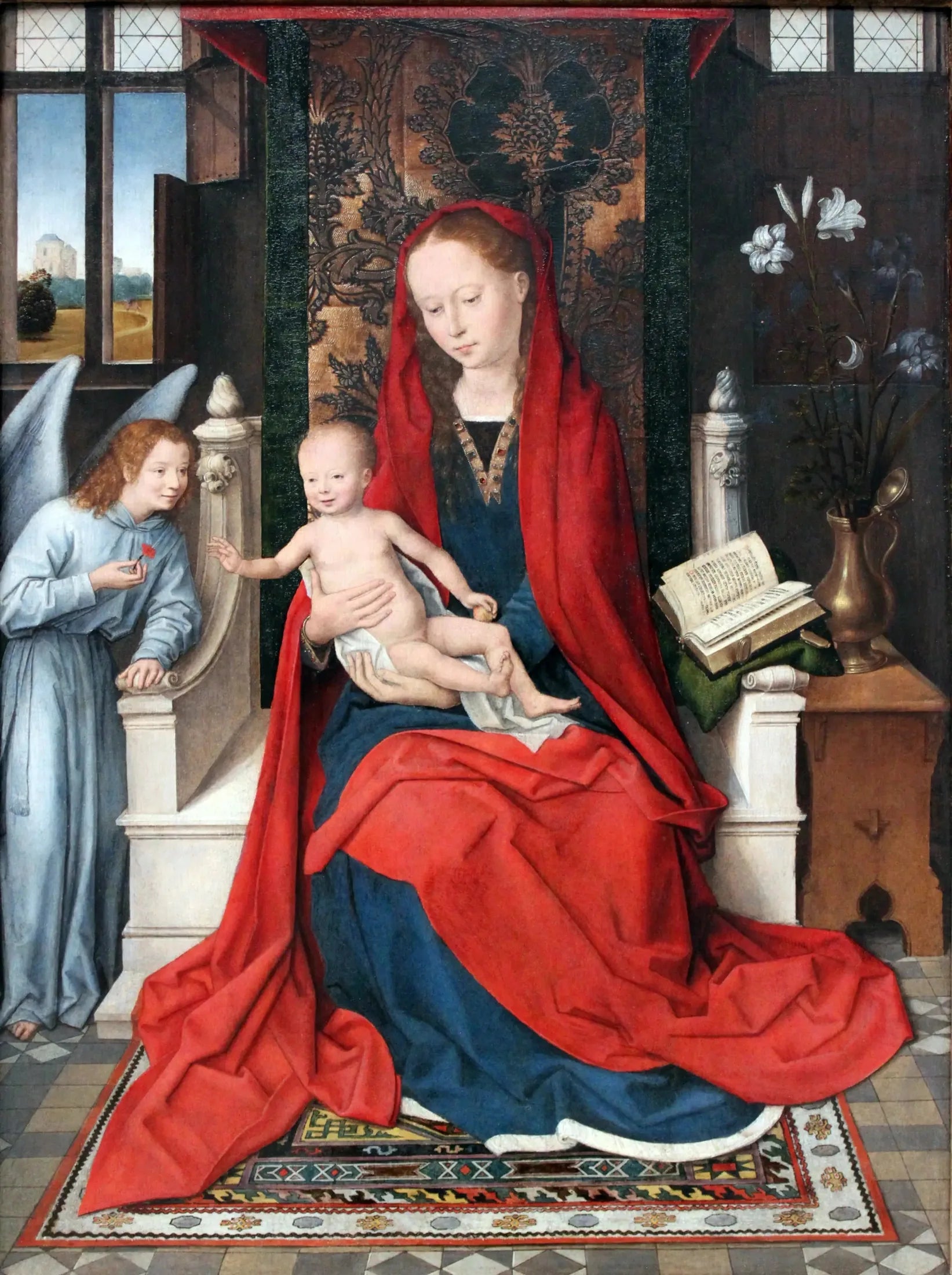Vierge à l'Enfant en trône avec un ange - Hans Memling image 1 reproduction artisanale de tableau