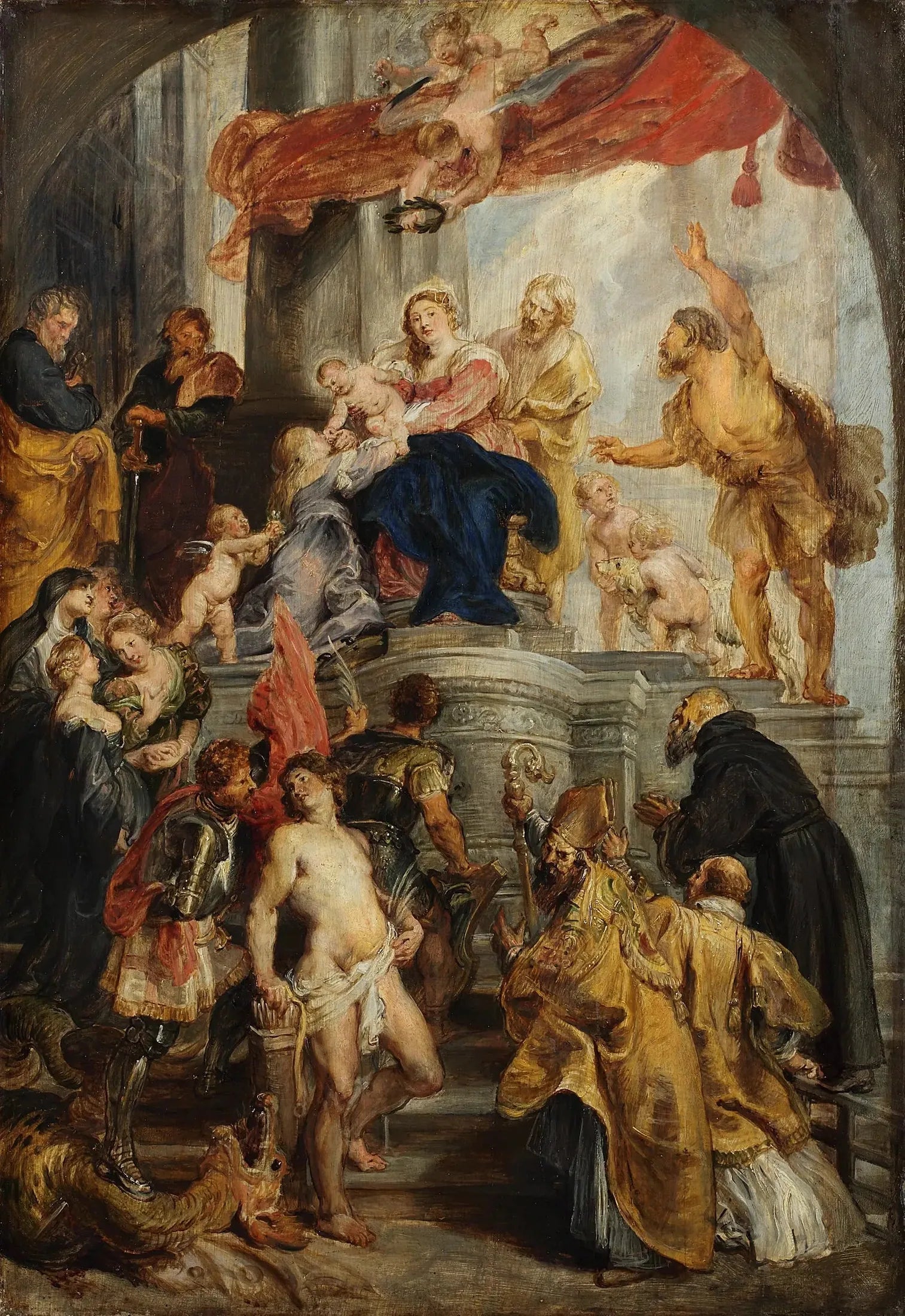 Vierge à l'Enfant en trône et saints - Peter Paul Rubens image 1 copie de tableau peinte à la main