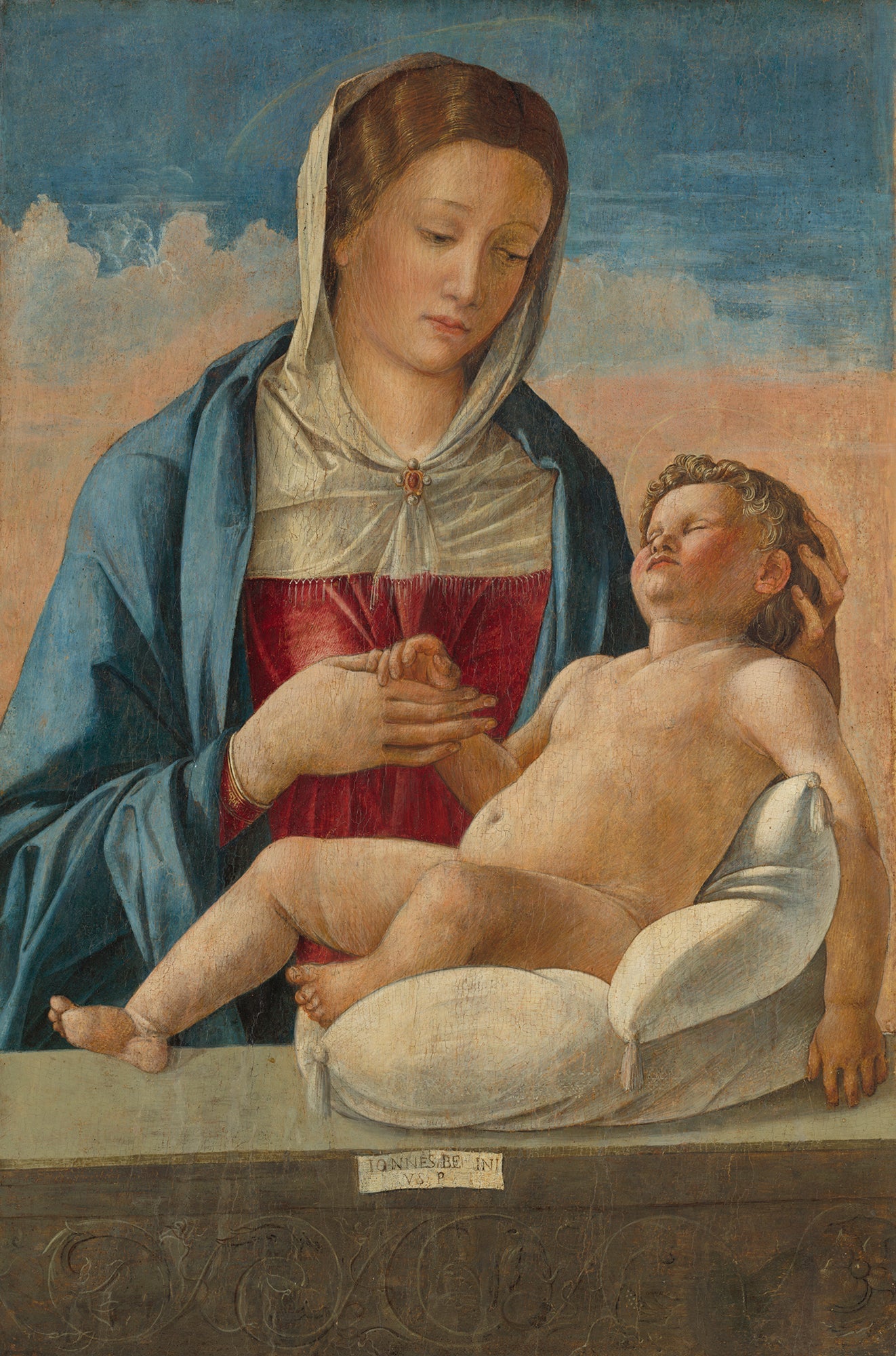 Vierge à l'Enfant endormi sur un parapet - Giovanni Bellini image 1 copie de tableau peinte à la main