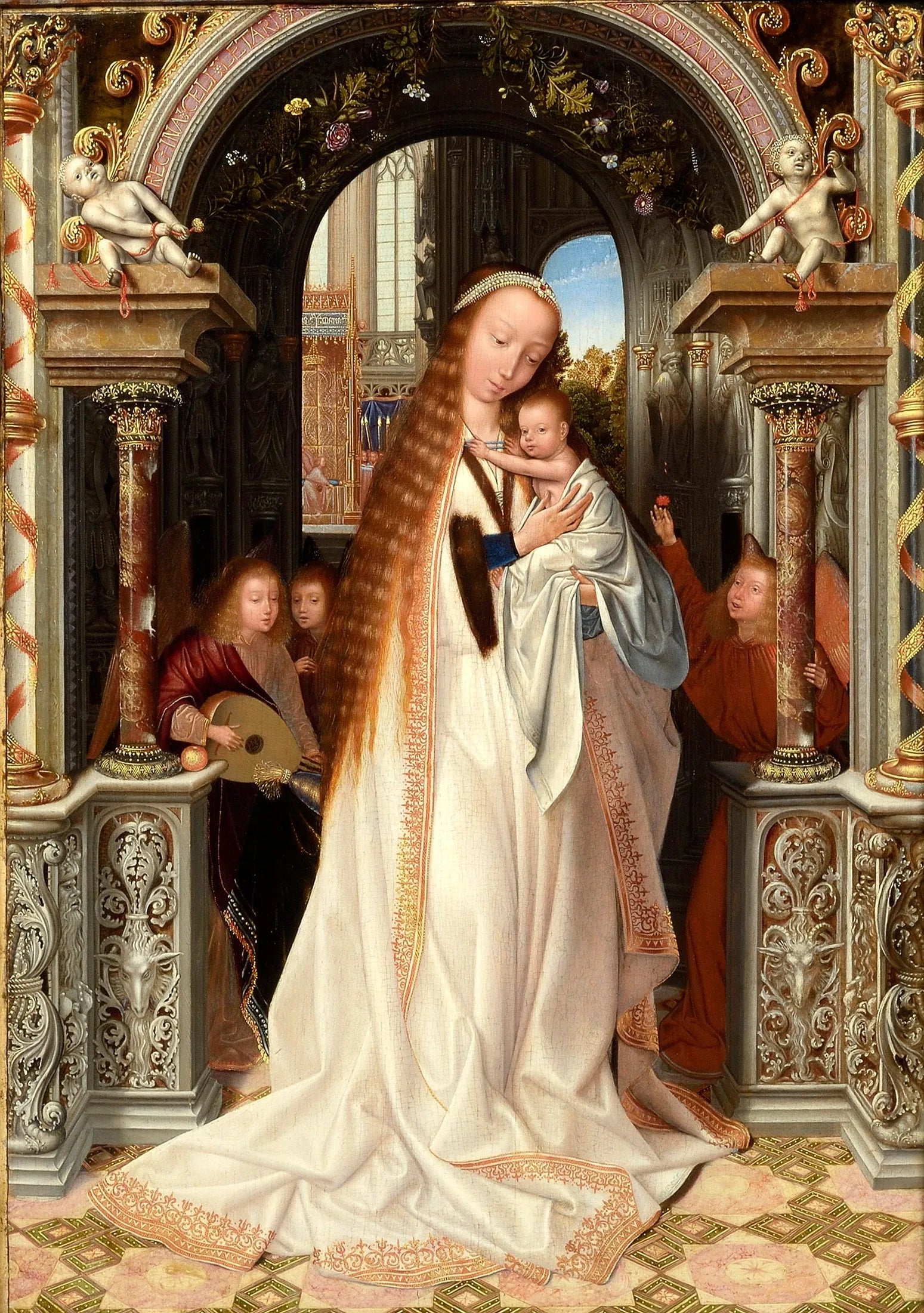 Vierge à l'Enfant entourée d'anges - Quentin Metsys image 1 copie de tableau peinte à la main
