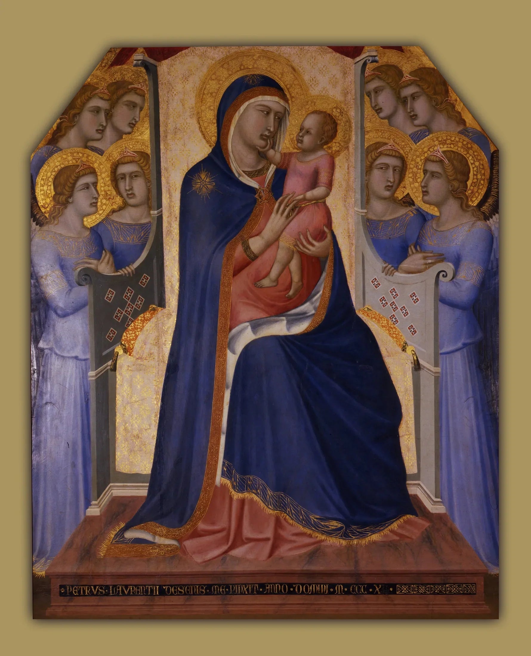 Vierge à l'Enfant entourée de huit anges - Pietro Lorenzetti image 1 copie de tableau peinte à la main