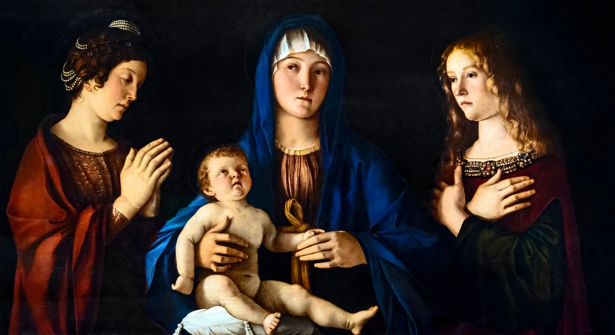 Vierge à l'Enfant entre sainte Catherine et sainte Madeleine - Giovanni Bellini image 1 reproduction de peinture à l’huile