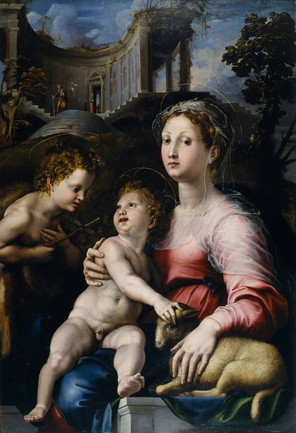 Vierge à l'Enfant et saint Jean-Baptiste - Giulio Romano image 1 copie de tableau peinte à la main