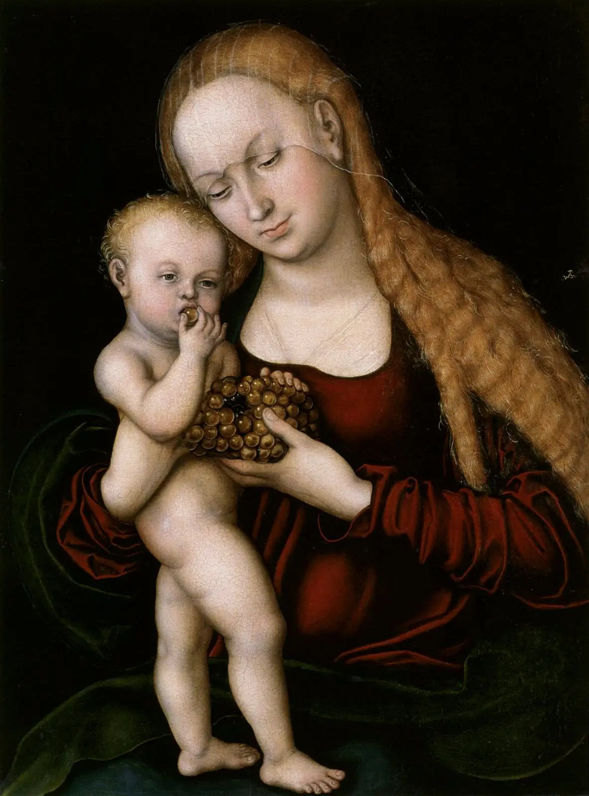 Vierge à l'Enfant grignotant des raisins - Lucas Cranach the Elder image 1 copie peinte à la main à l’huile