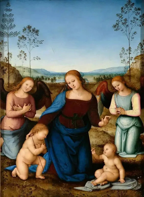 Vierge à l'Enfant, Saint Jean et Deux Anges - Pietro Perugino image 1 reproduction artisanale de tableau