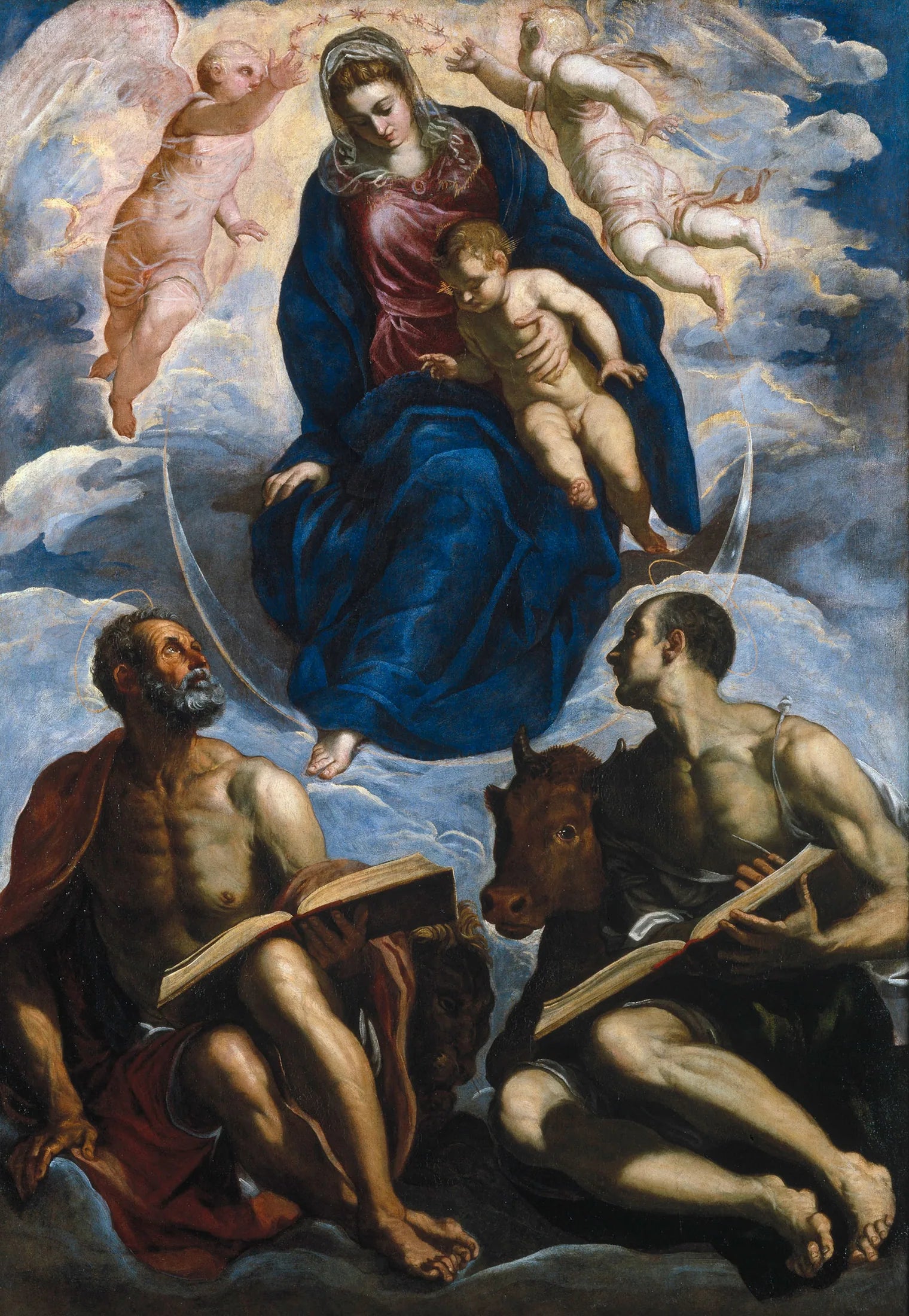 Vierge à l'Enfant, saint Marc et saint Luc - Jacopo Tintoretto image 1 tableau peint à l’huile sur toile