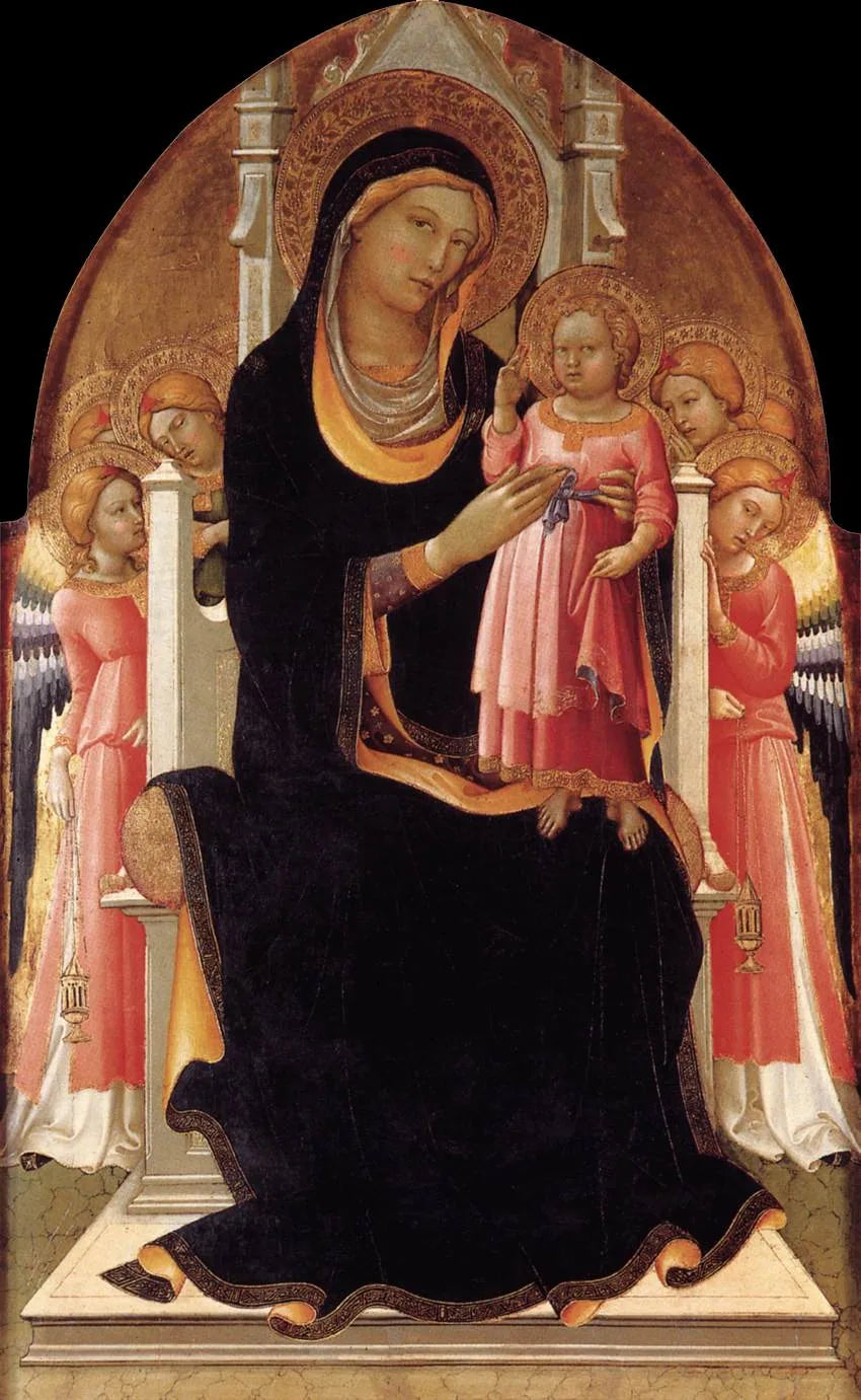 Vierge à l'Enfant sur le trône avec six anges - Lorenzo Monaco image 1 copie de tableau peinte à la main