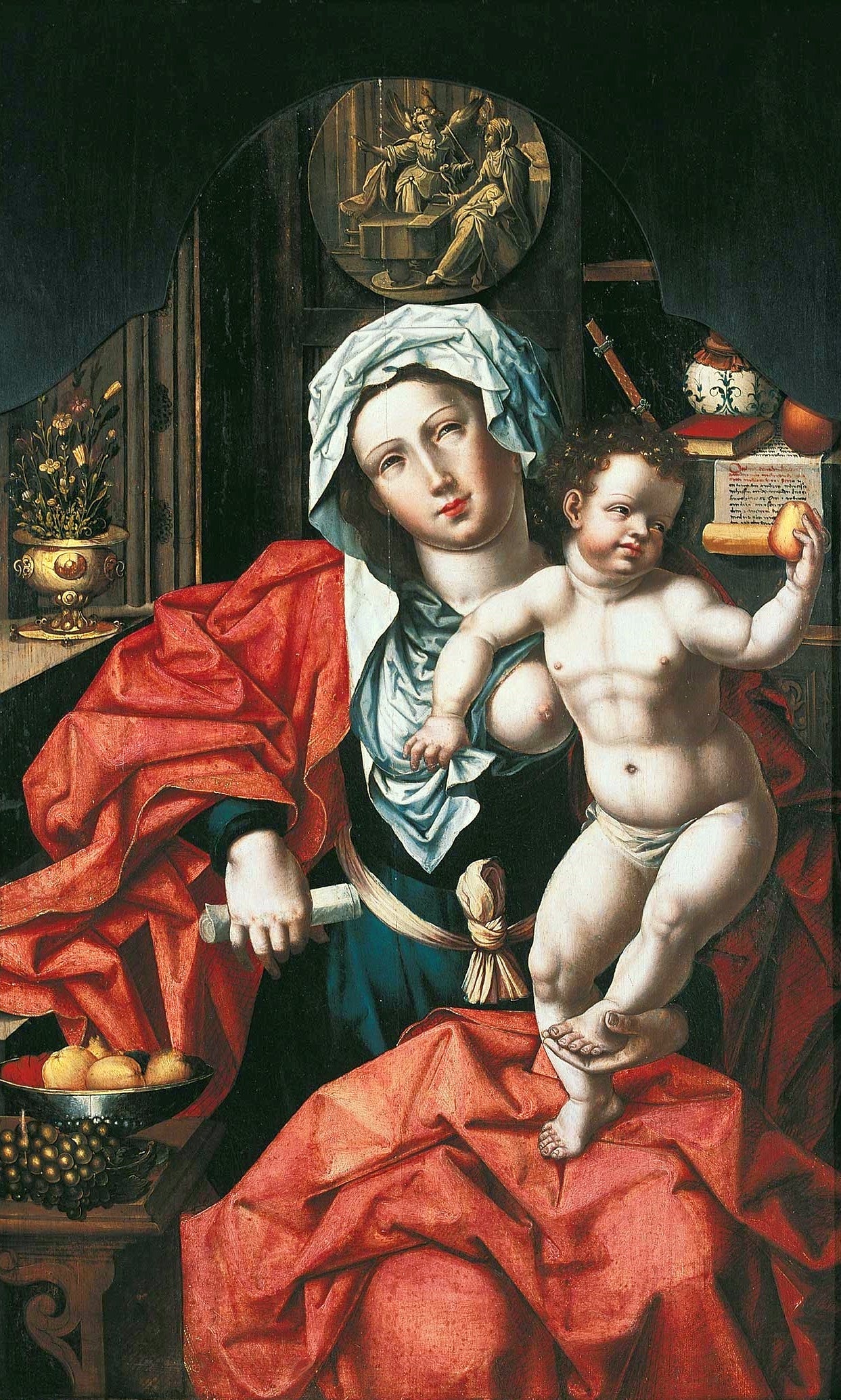 Vierge à l'Enfant tenant une poire. - Bernard van Orley image 1 reproduction d’œuvre d’art à l’huile