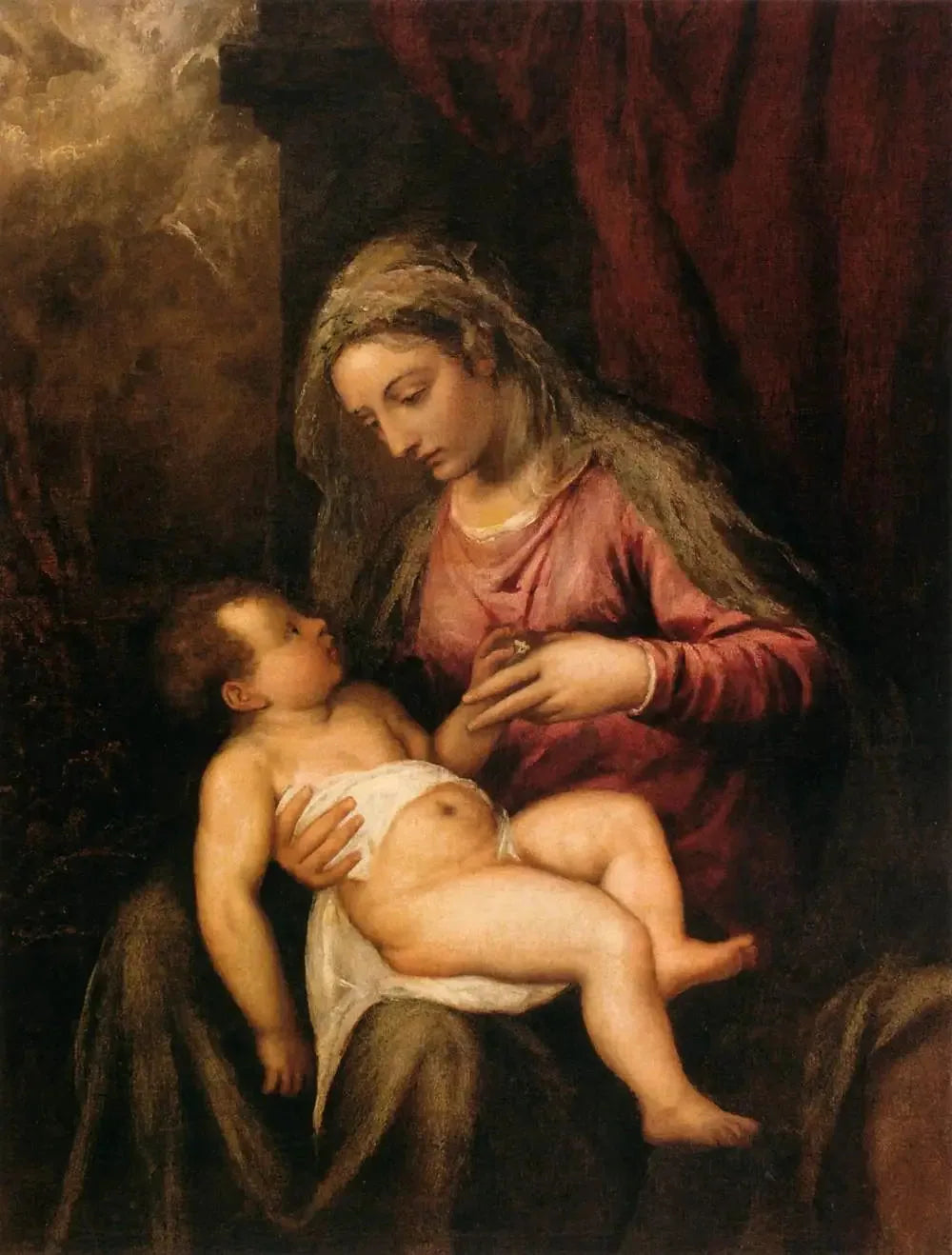 Vierge à l'Enfant - Titian image 1 copie peinte à la main à l’huile