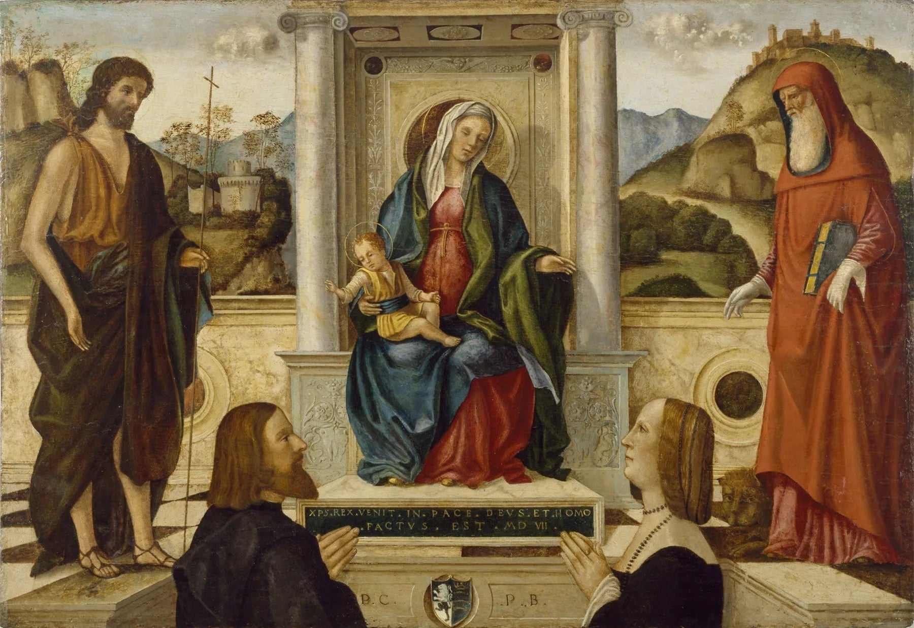Vierge à l'Enfant trônant avec des saints et un donateur - Vittore Carpaccio image 1 copie de tableau peinte à la main