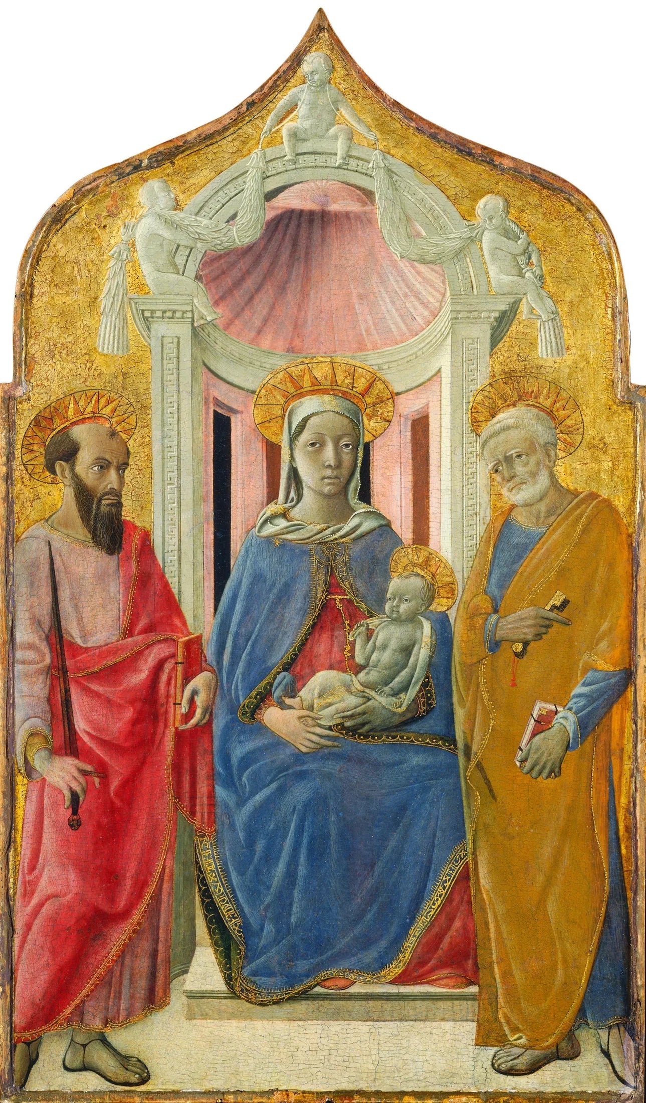 Vierge à l'Enfant trônant avec saint Pierre et saint Paul - Domenico di Bartolo image 1 tableau peint à l’huile sur toile