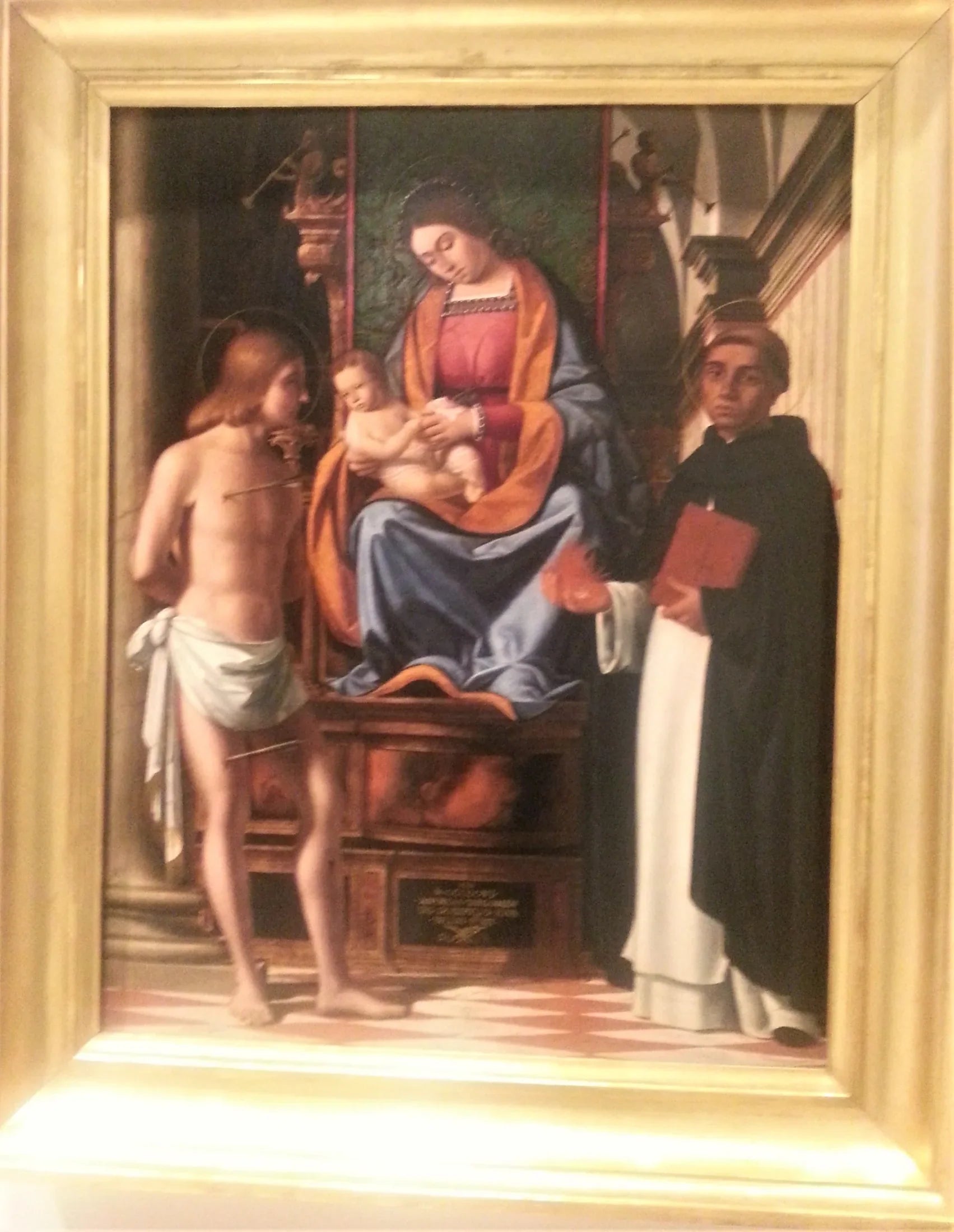 Vierge à l'Enfant trônant entre saint Sébastien et saint Vincenzo Ferrer - Andrea Previtali image 1 tableau peint à l’huile sur toile