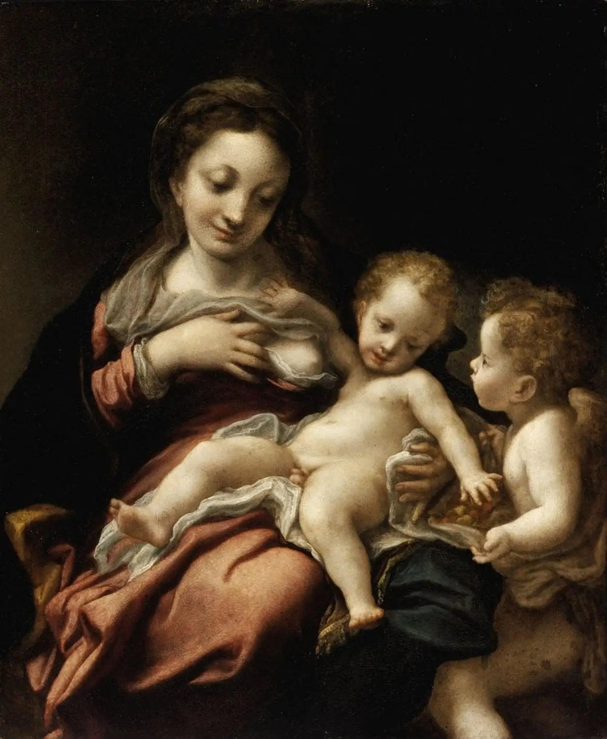 Vierge allaitante et un ange - Antonio da Correggio image 1 reproduction de peinture à l’huile