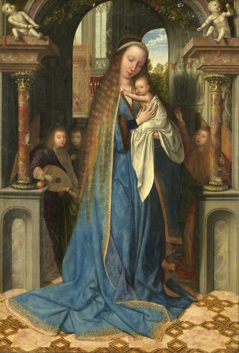 Vierge avec l'enfant et les anges - Quentin Metsys image 1 tableau peint à l’huile sur toile