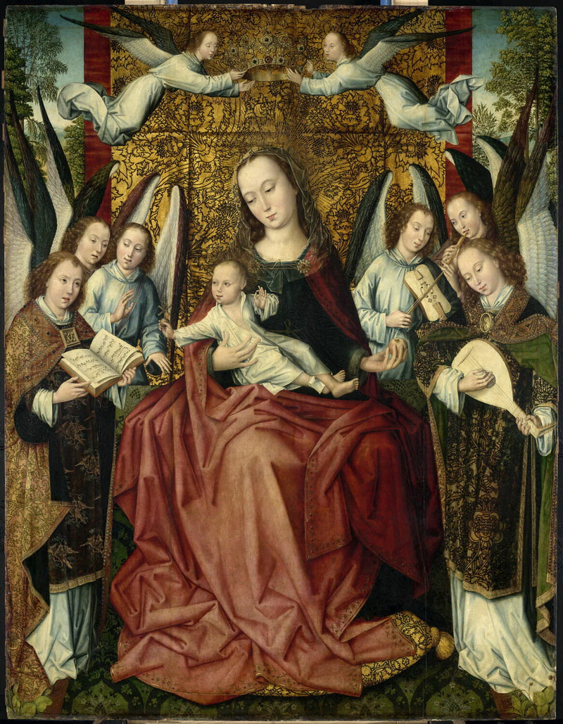 Vierge en majesté entourée d'anges - Maître du feuillage en broderie