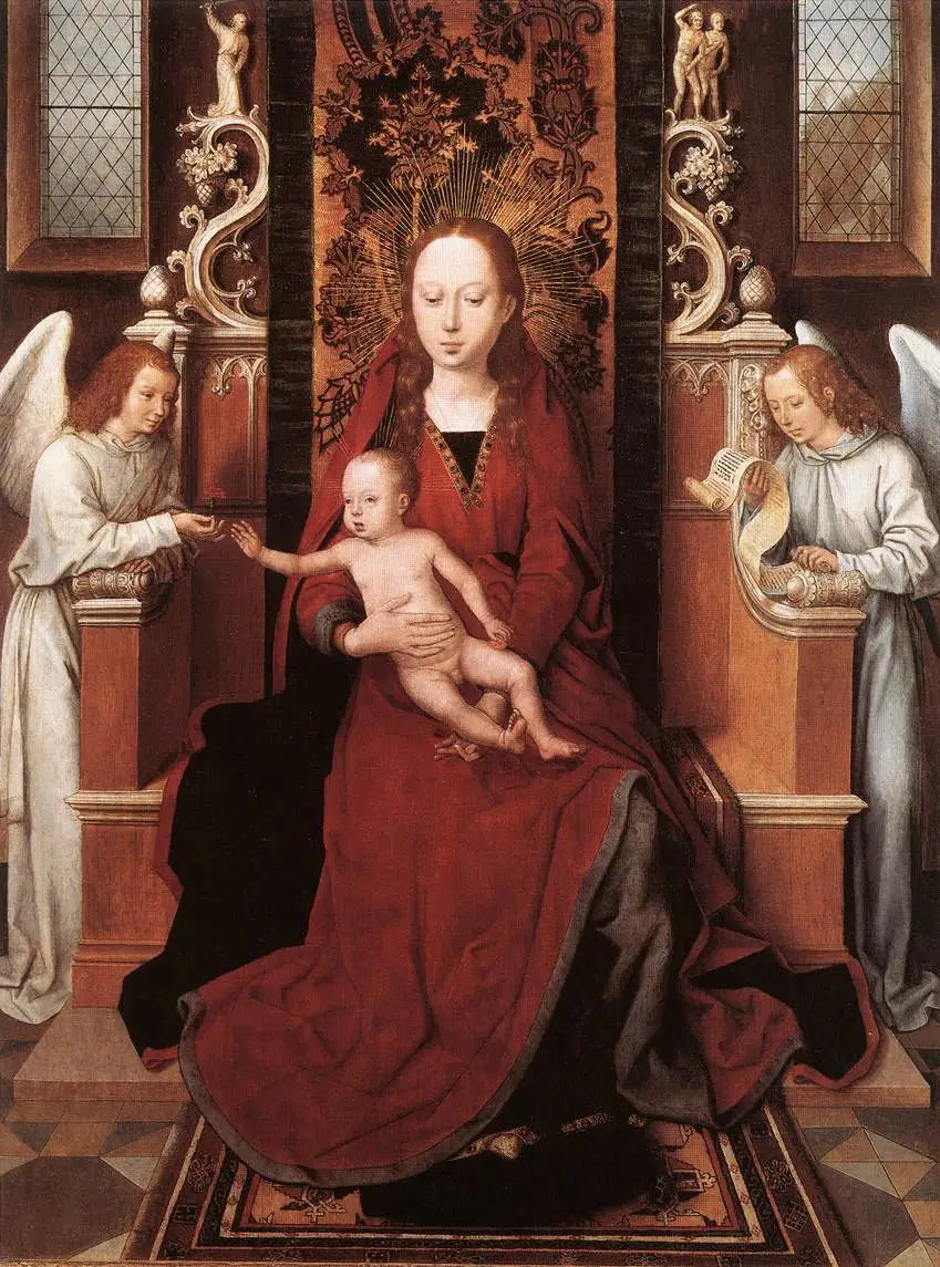 Vierge en trône avec l'Enfant et deux anges - Hans Memling image 1 reproduction d’œuvre d’art à l’huile