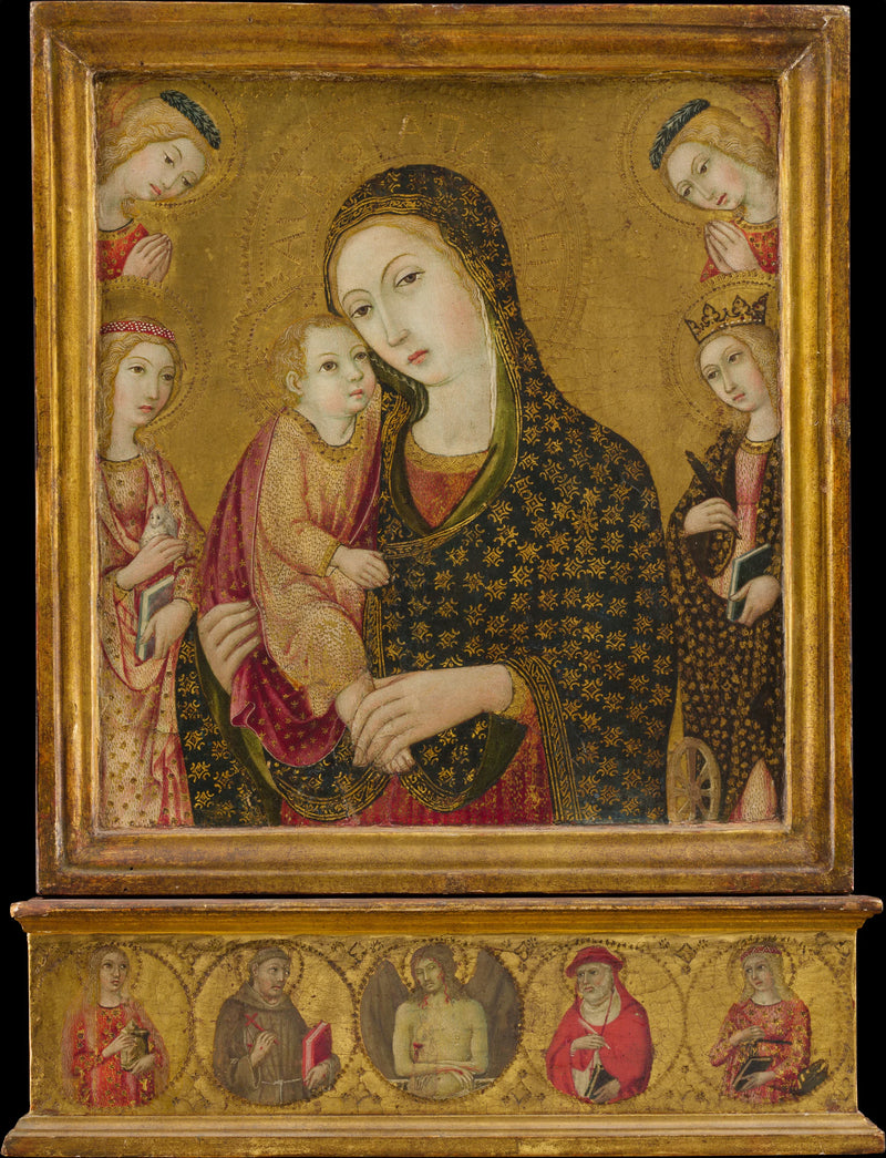 Vierge à l'Enfant avec le Christ mort, les saintes Agnès et Catherine d'Alexandrie, et deux anges - Sano di Pietro (Ansano di Pietro di Mencio)