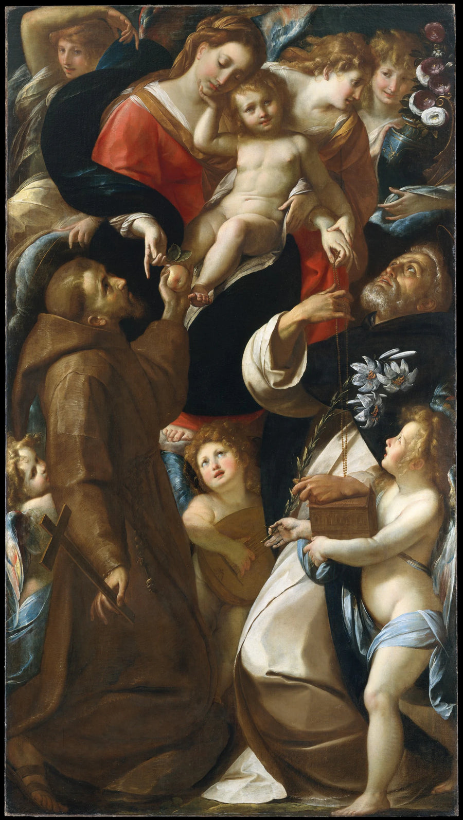Vierge à l'Enfant avec saint François, saint Dominique et des anges - Giulio Cesare Procaccini