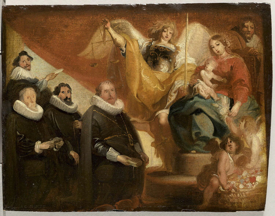 Vierge à l'Enfant avec saint Joseph et l'archange saint Michel, et quatre magistrats de la ville de Bruxelles en orants - Anton Sallaert