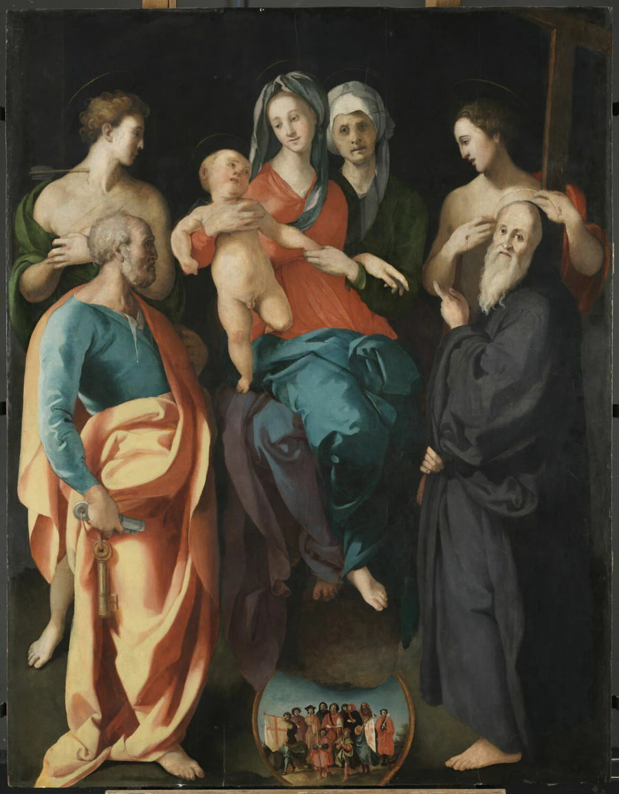 La Vierge à l'Enfant avec sainte Anne et quatre saints (Sébastien, Pierre, Benoît et le bon larron) - Il Pontormo