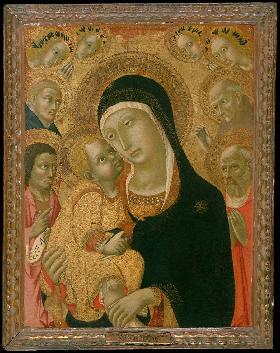 Vierge à l'Enfant avec les saints Jean-Baptiste, Jérôme, Pierre Martyr, Bernardin et quatre anges - Sano di Pietro (Ansano di Pietro di Mencio)